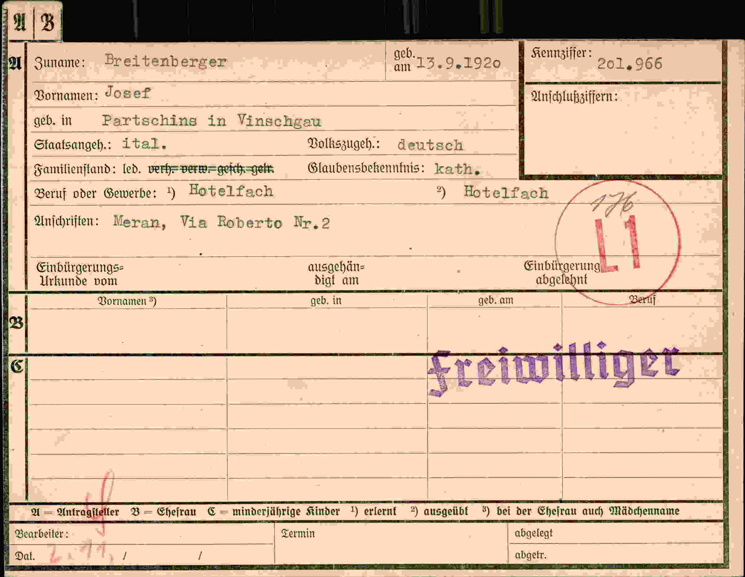 Dokument für Josef Breitenberger