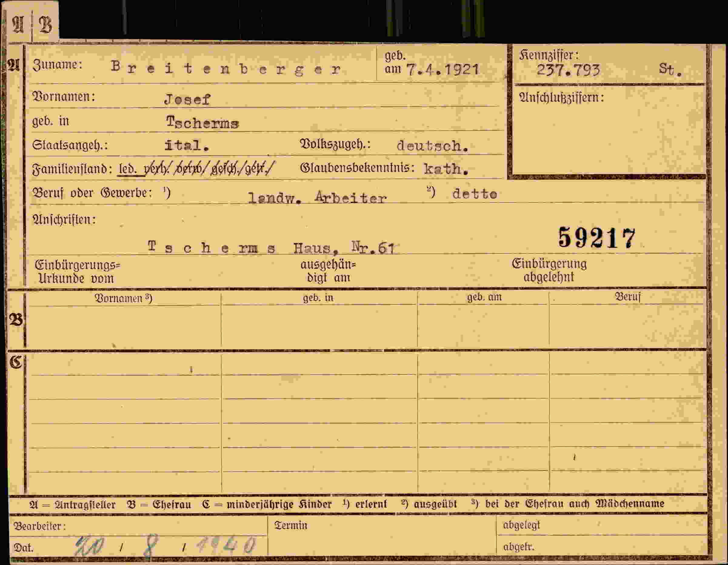 Dokument für Josef Breitenberger