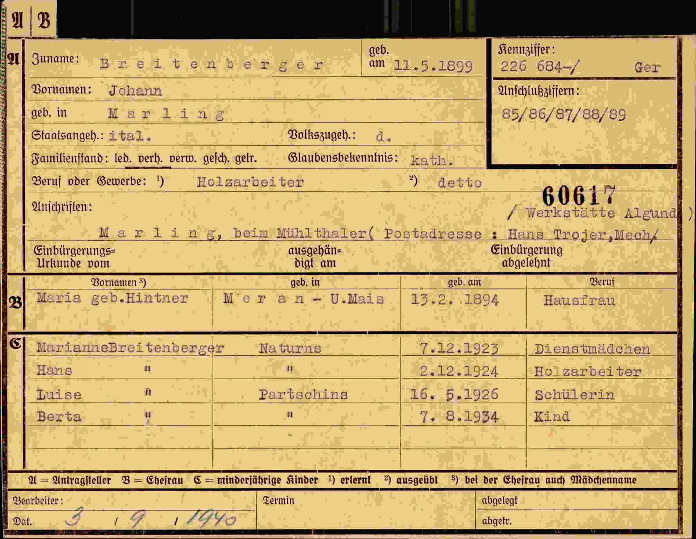 Dokument für Johann Breitenberger