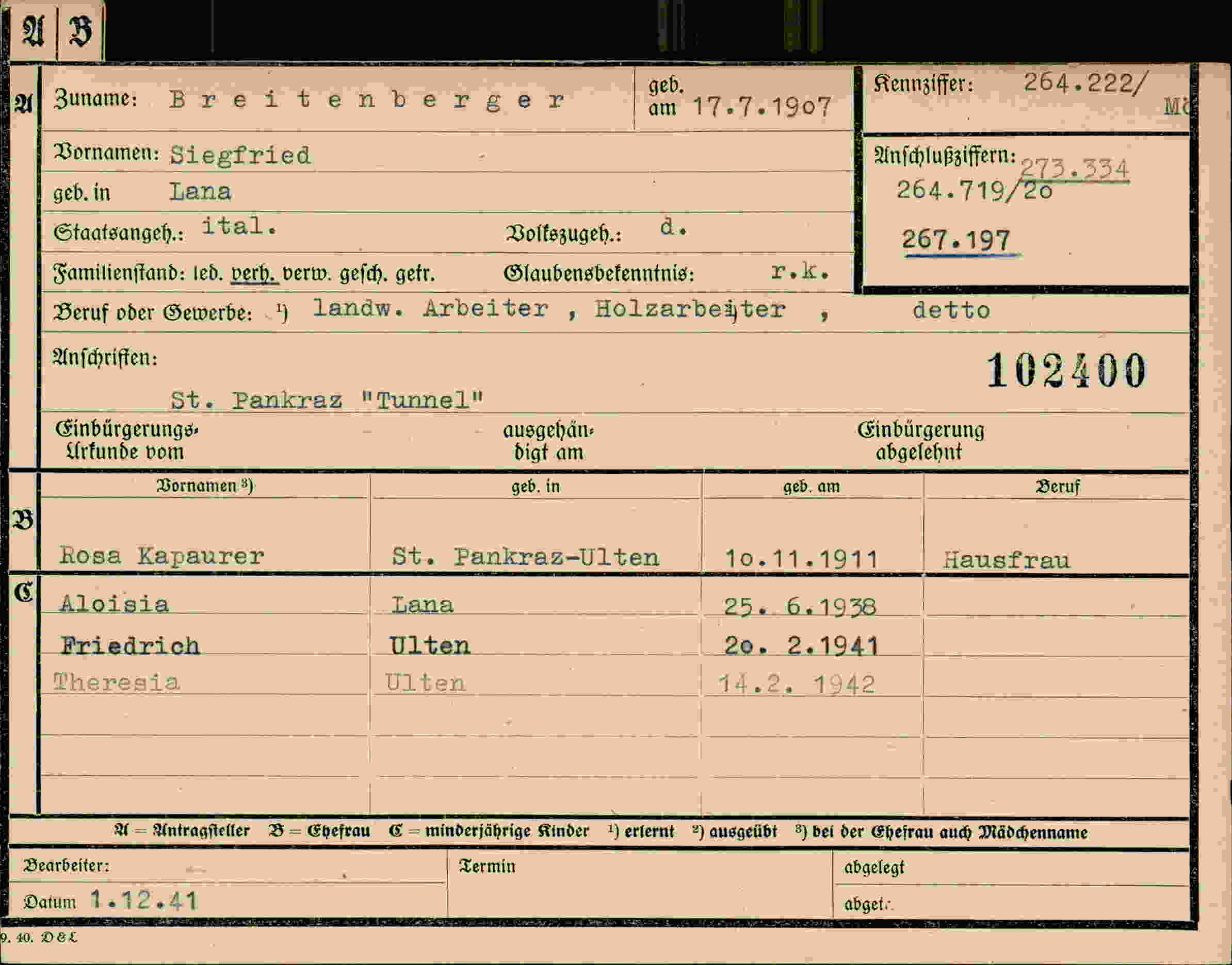 Dokument für Siegfried Breitenberger