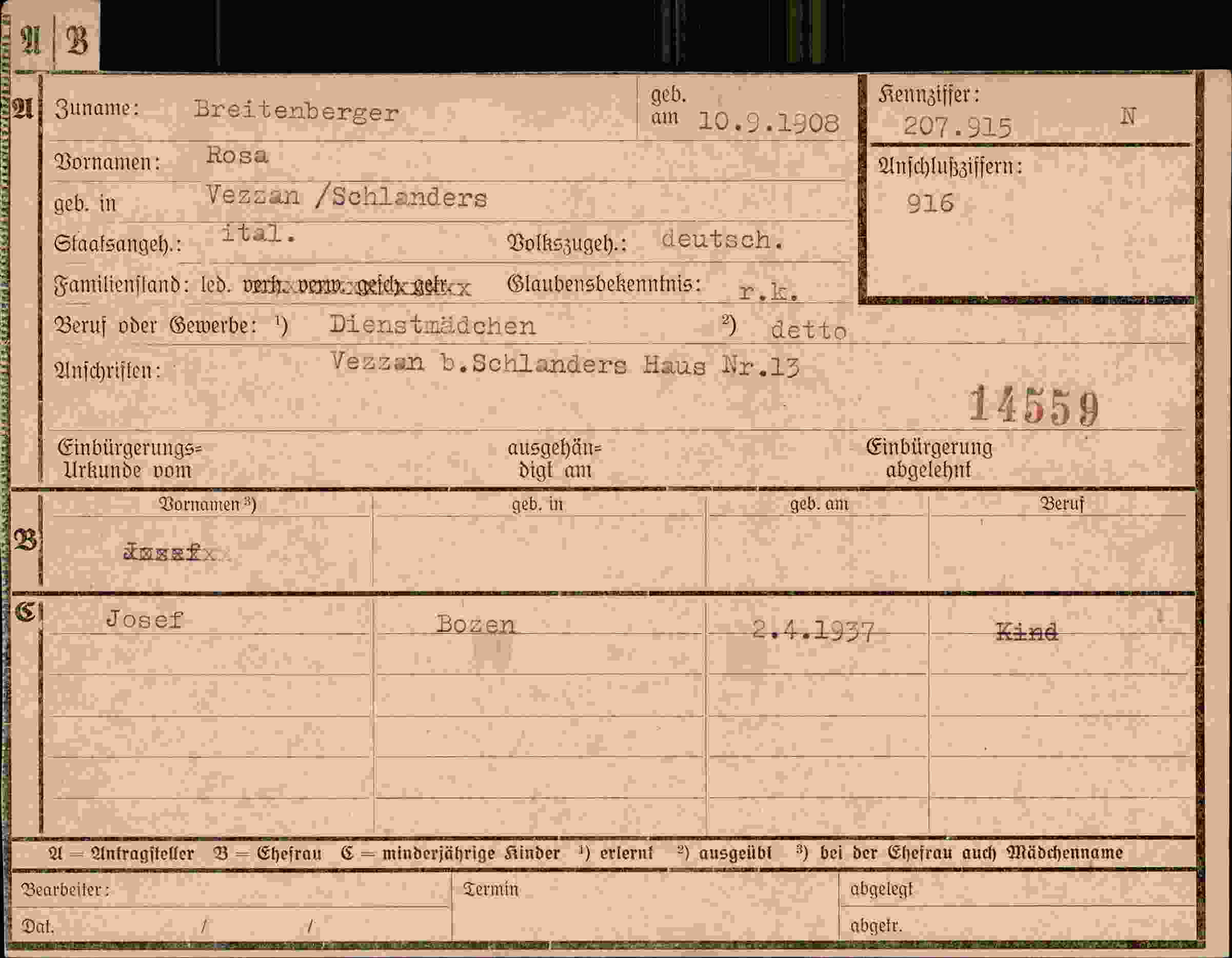 Dokument für Rosa Breitenberger