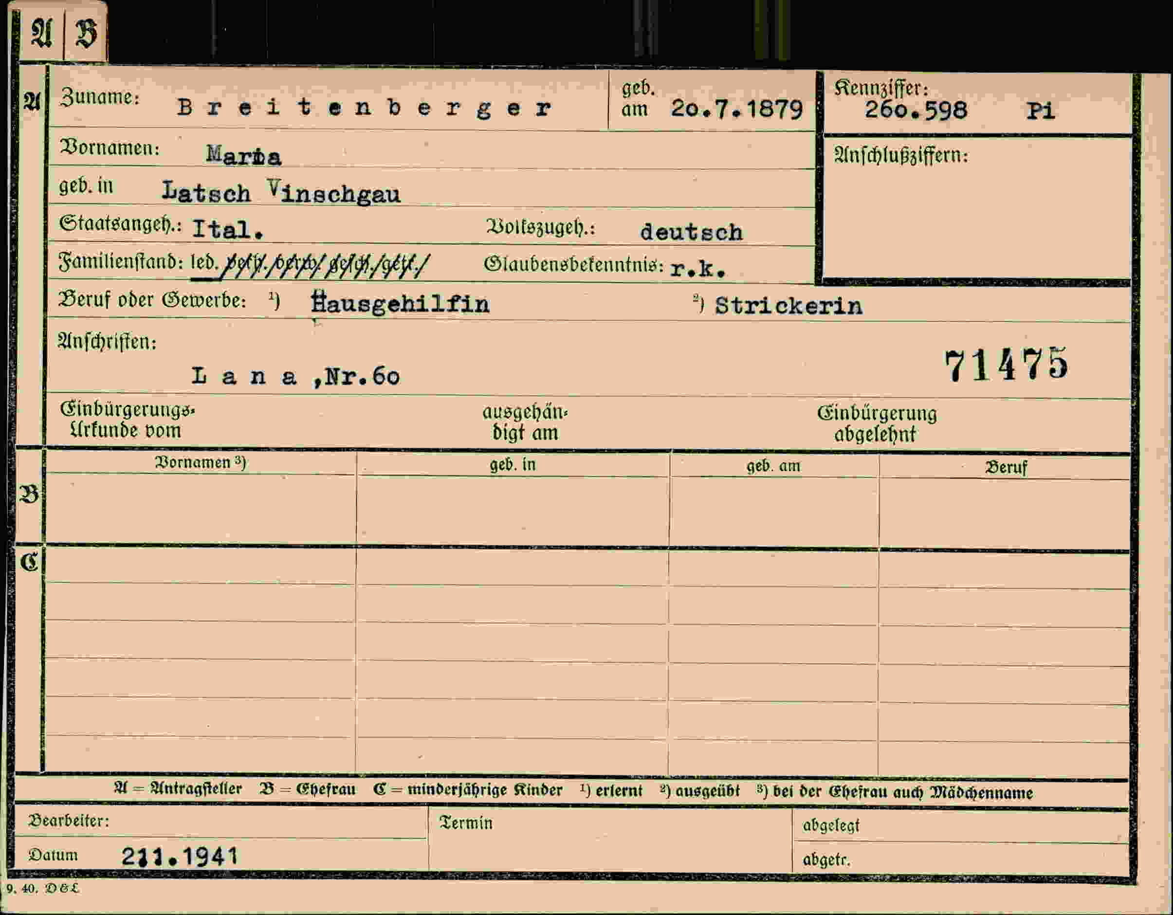 Dokument für Maria Breitenberger