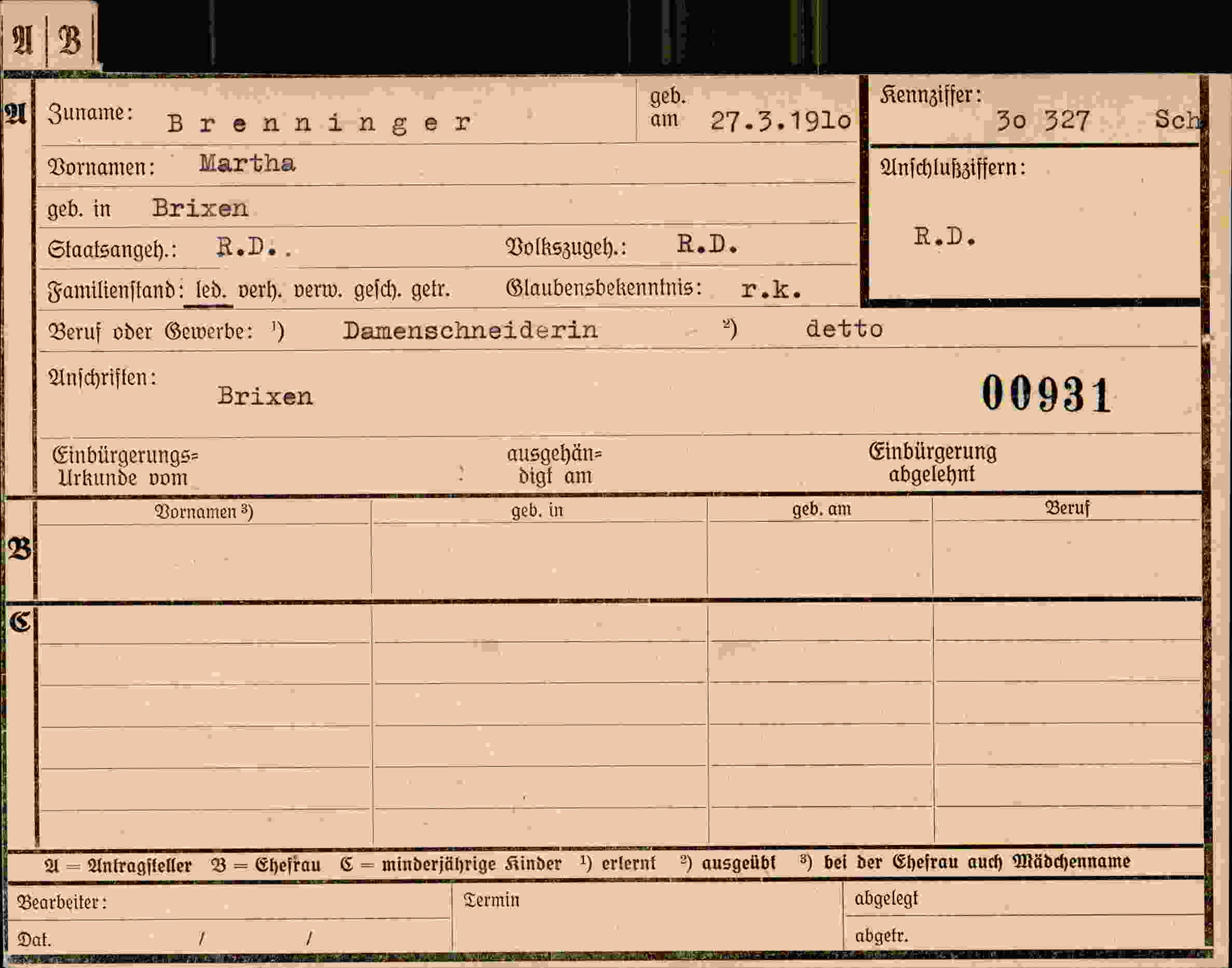 Dokument für Martha Brenninger
