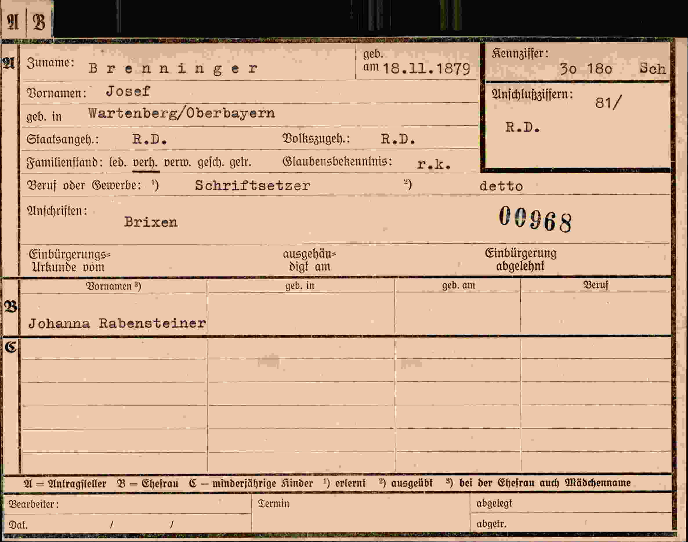 Dokument für Josef Brenninger
