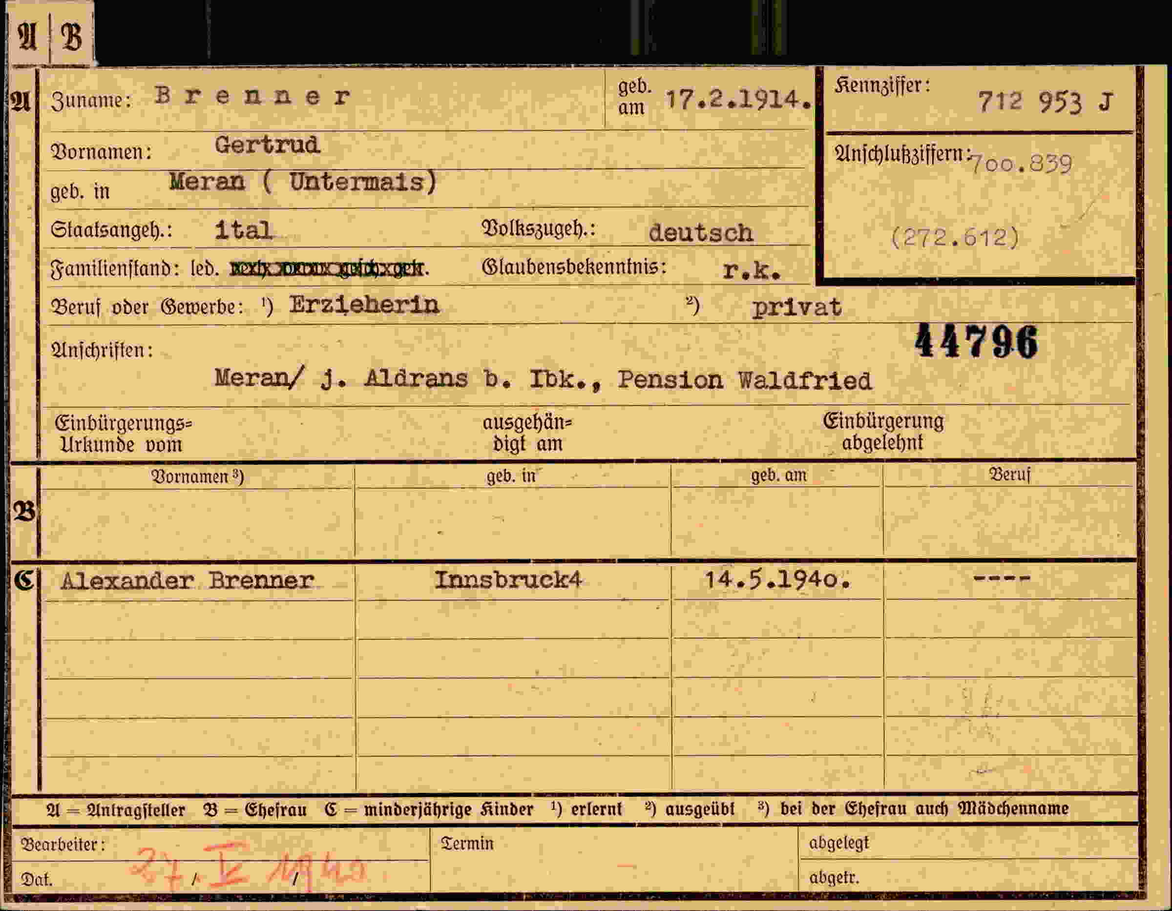 Dokument für Gertrud Brenner