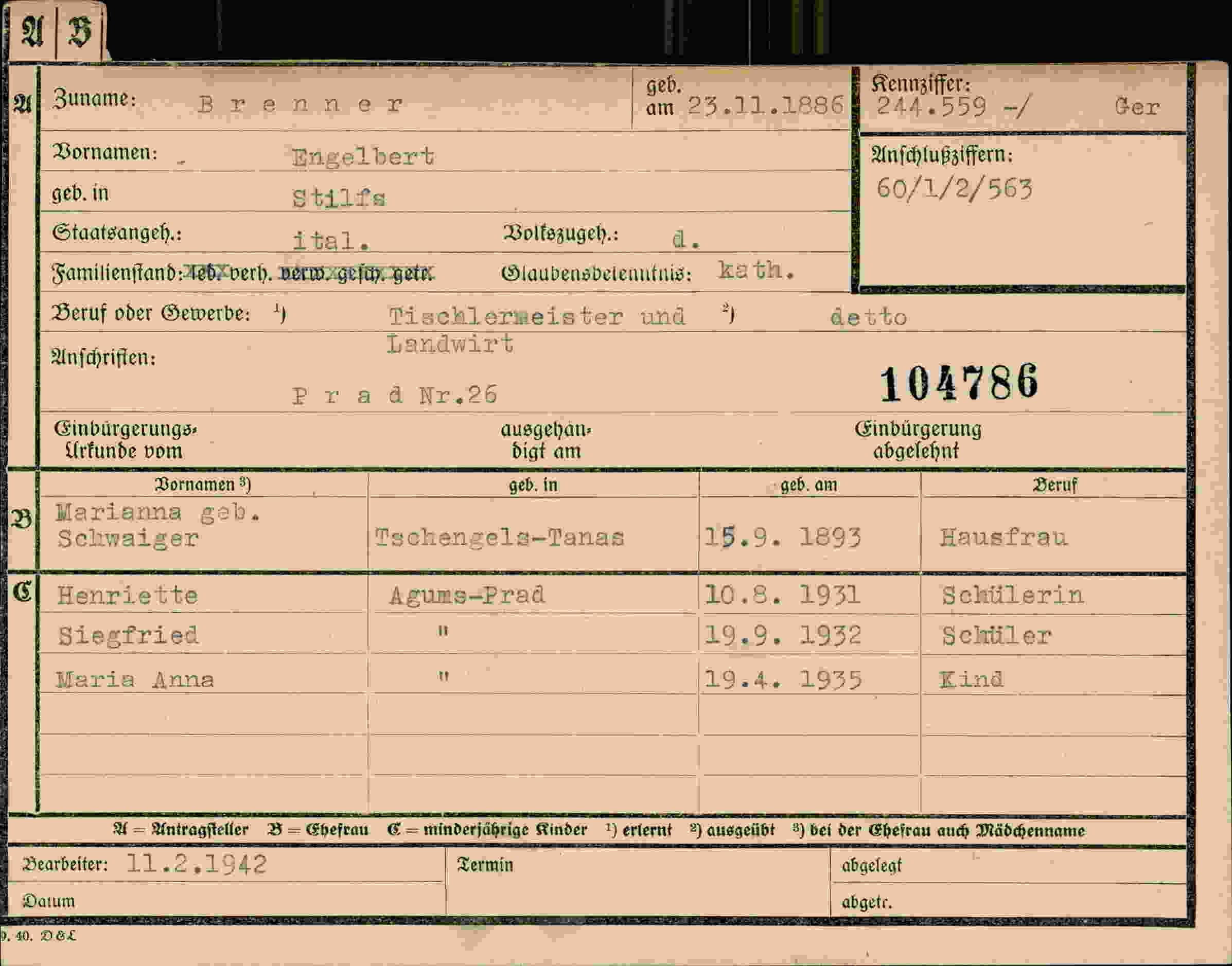 Dokument für Engelbert Brenner
