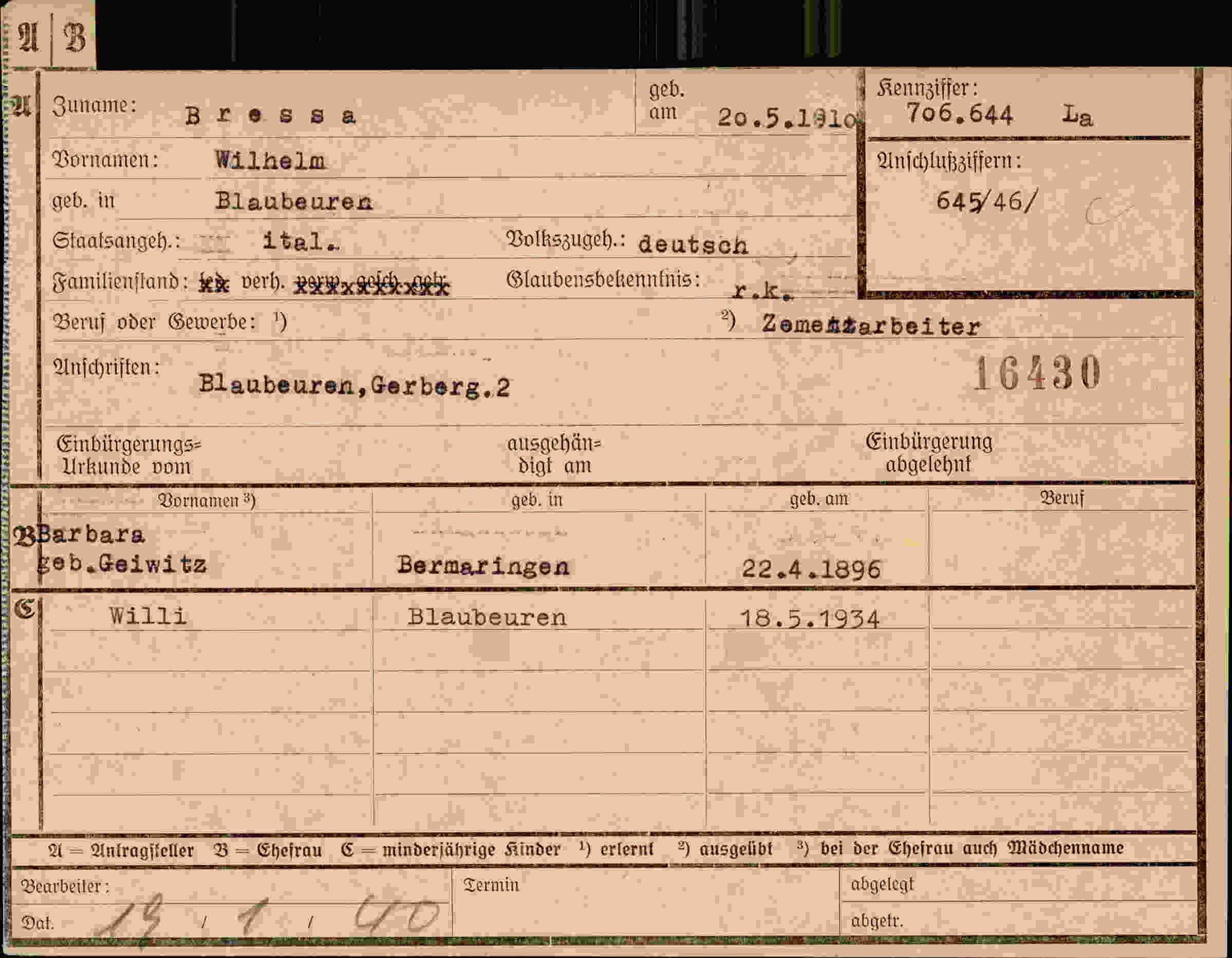 Dokument für Wilhelm Bressa