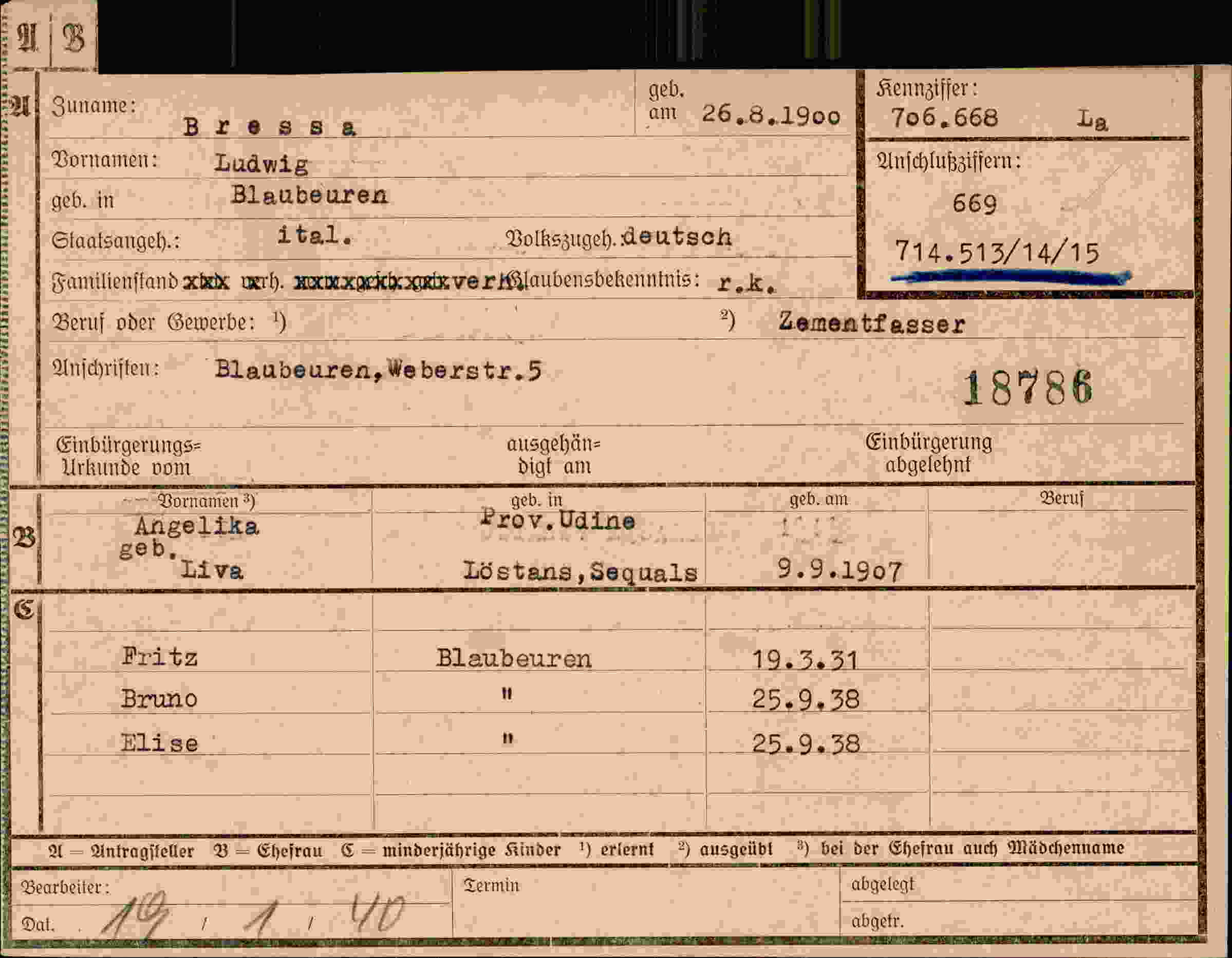 Dokument für Ludwig Bressa