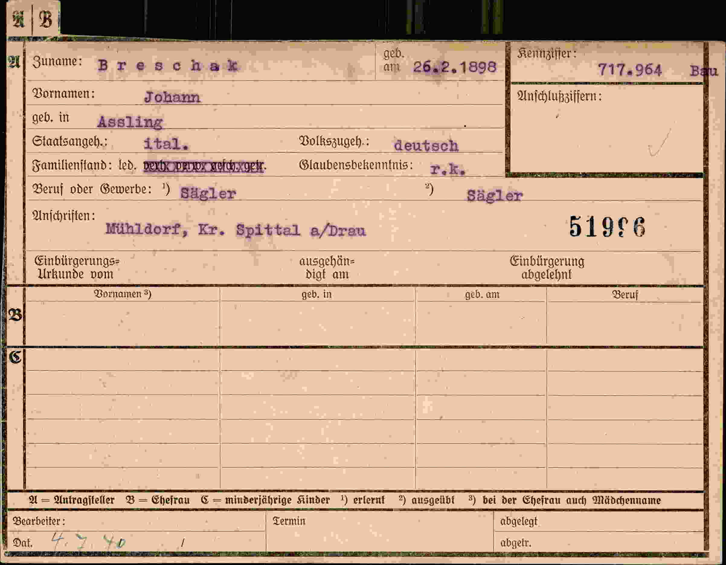 Dokument für Johann Breschak