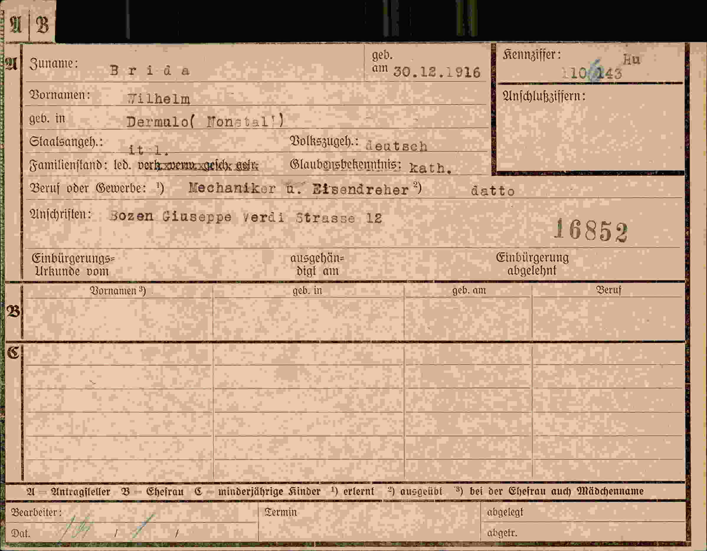 Dokument für Wilhelm Brida