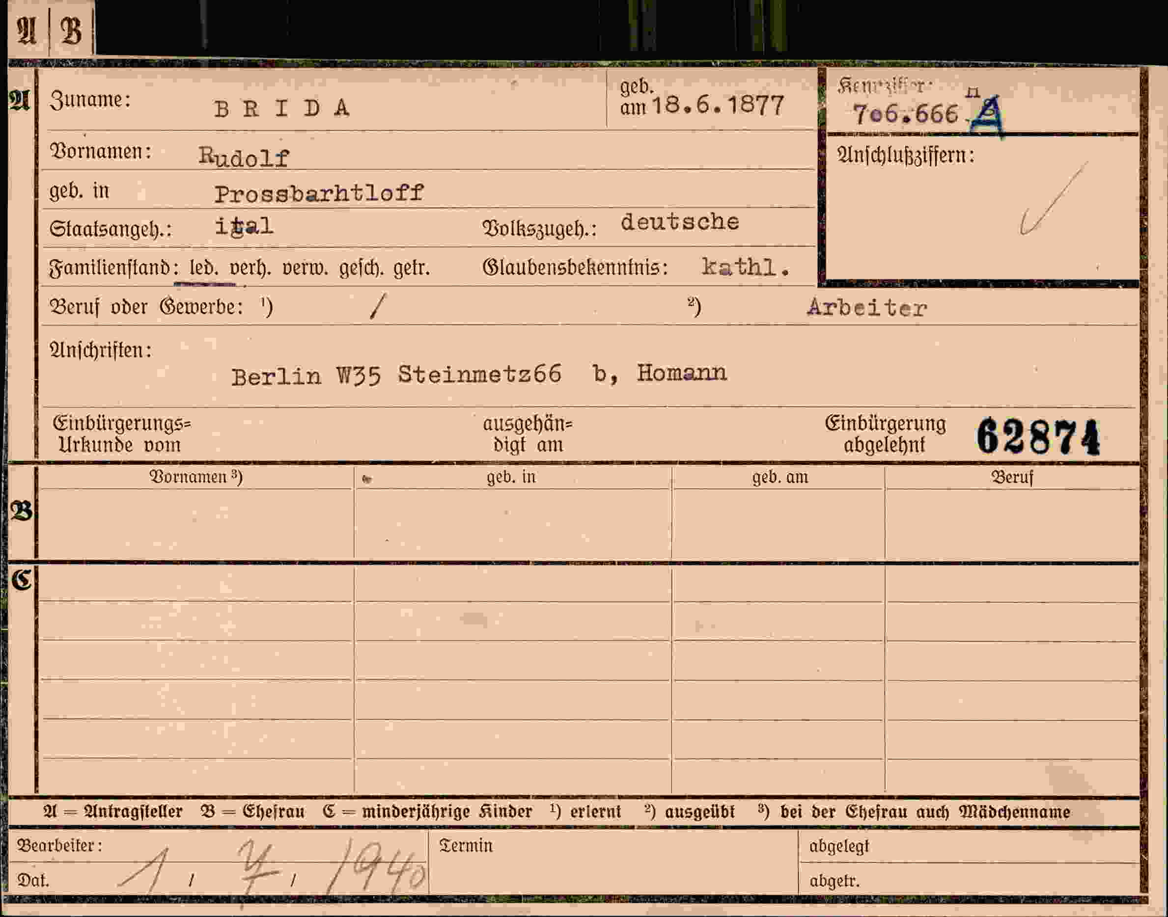 Dokument für Rudolf Brida