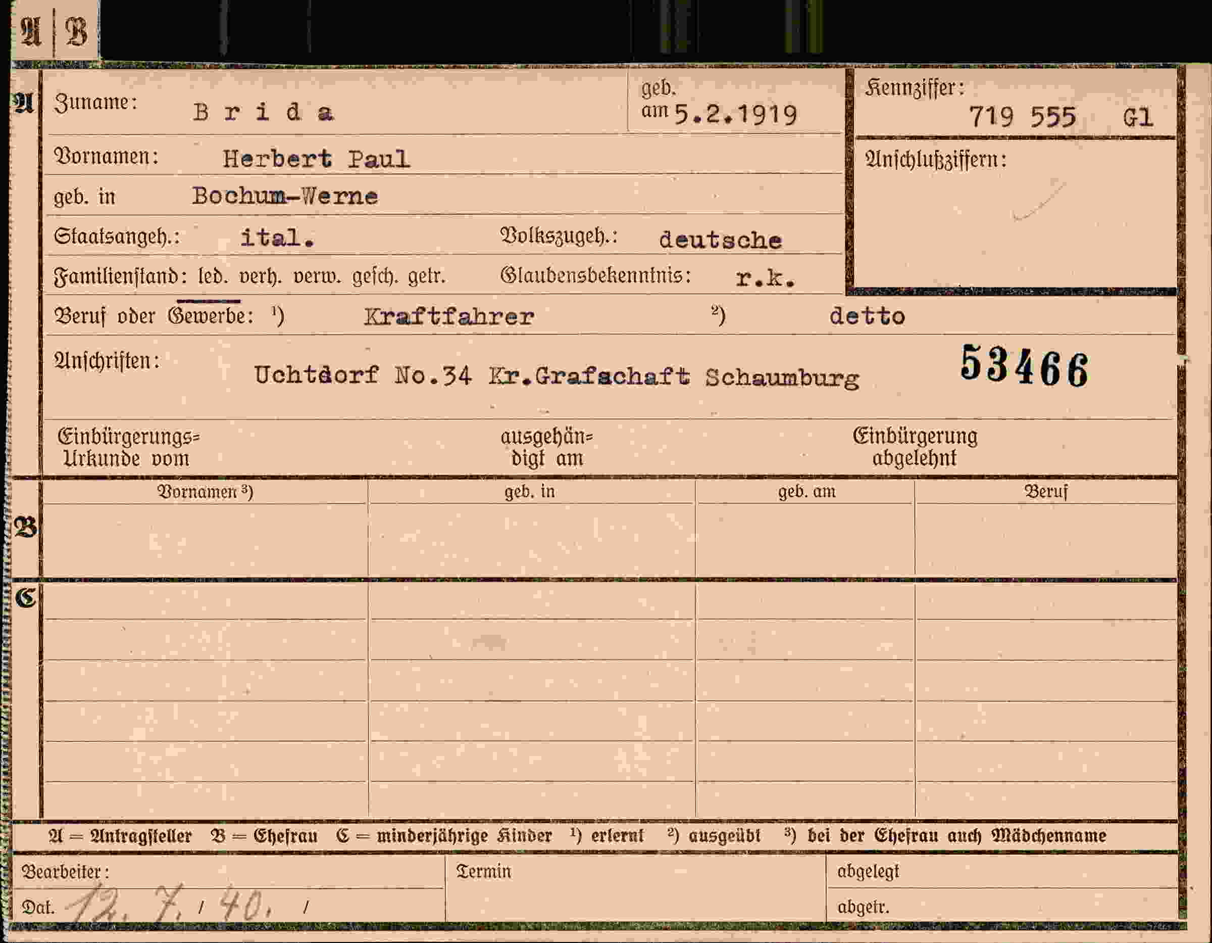 Dokument für Herbert Paul Brida