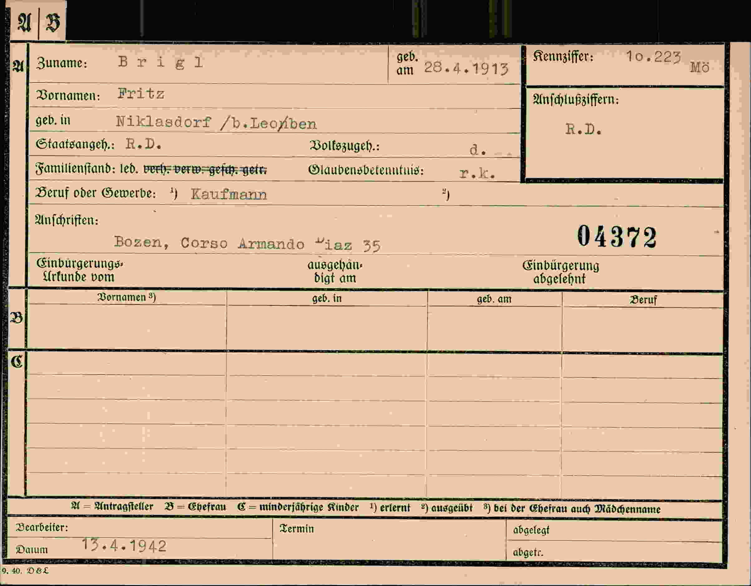 Dokument für Fritz Brigl