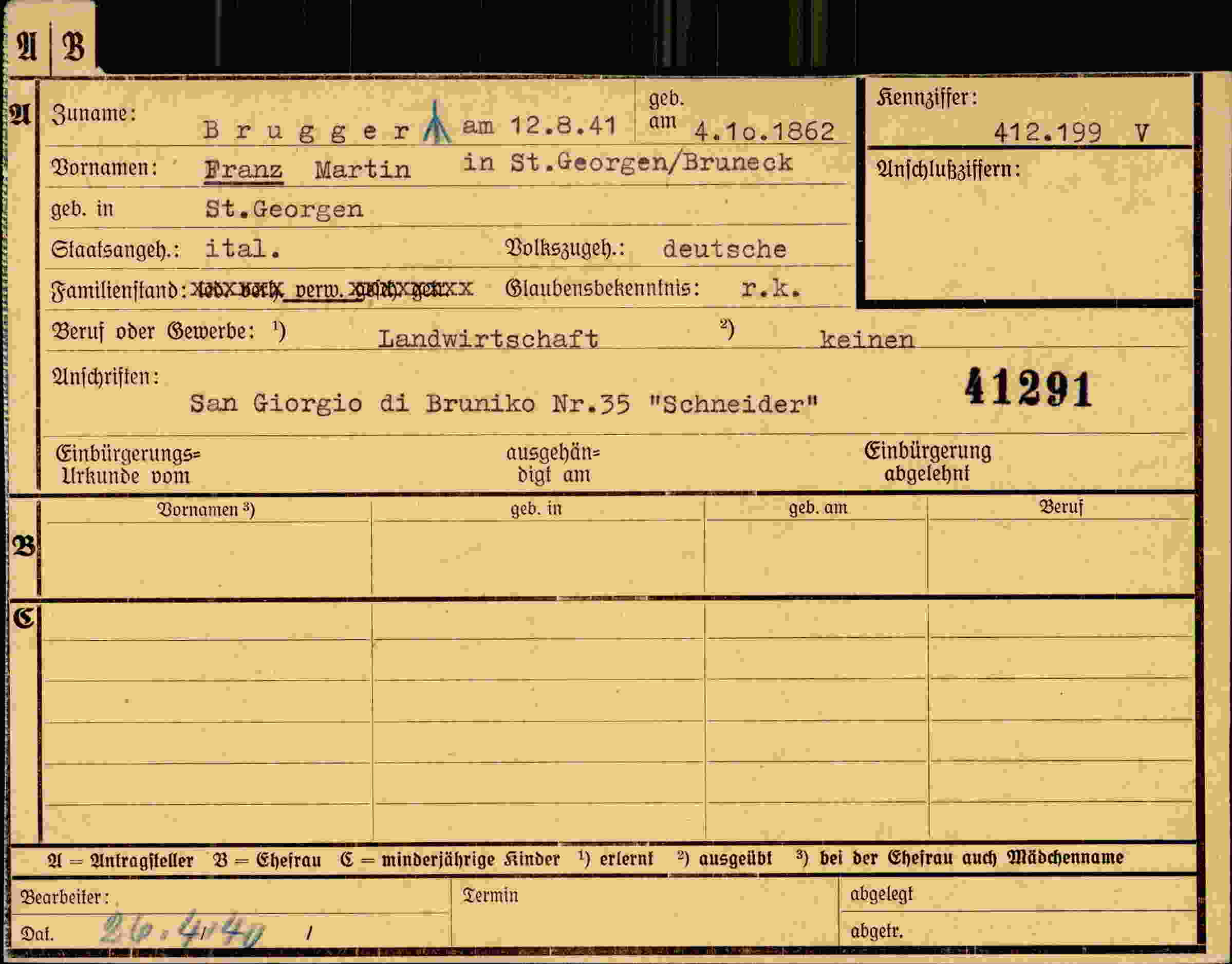 Dokument für Franz Martin Brugger