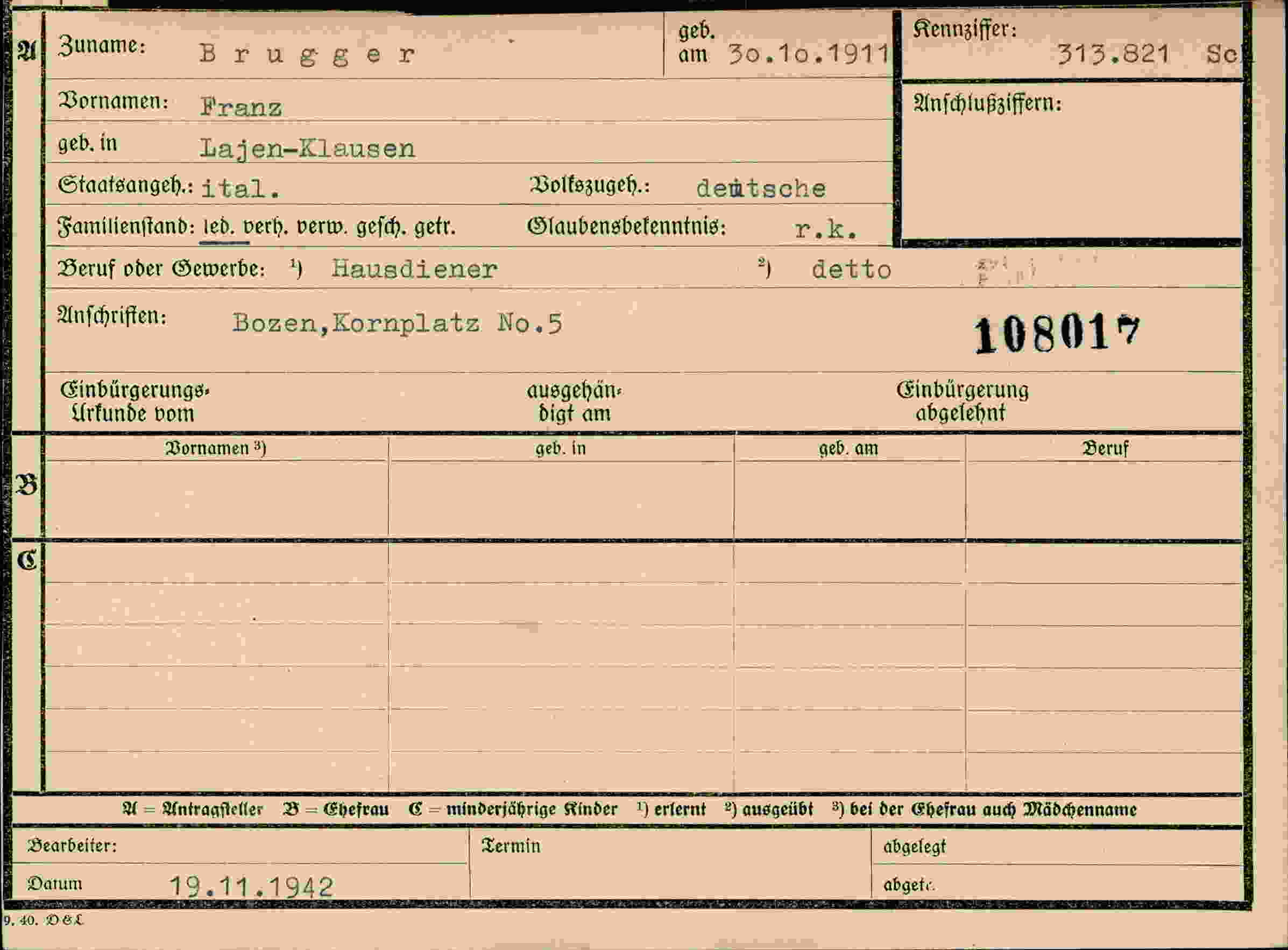 Dokument für Franz Brugger