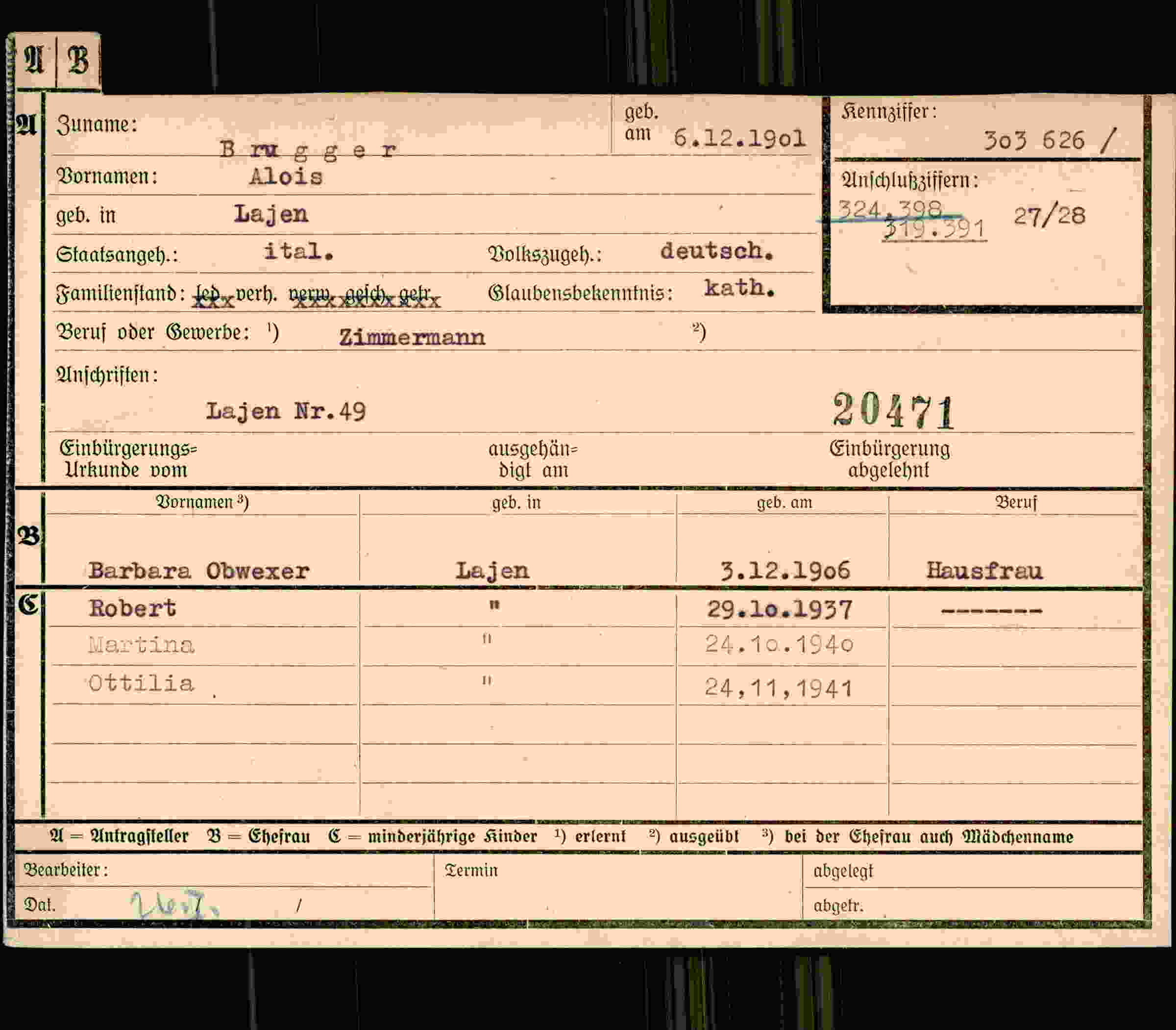 Dokument für Alois Brugger