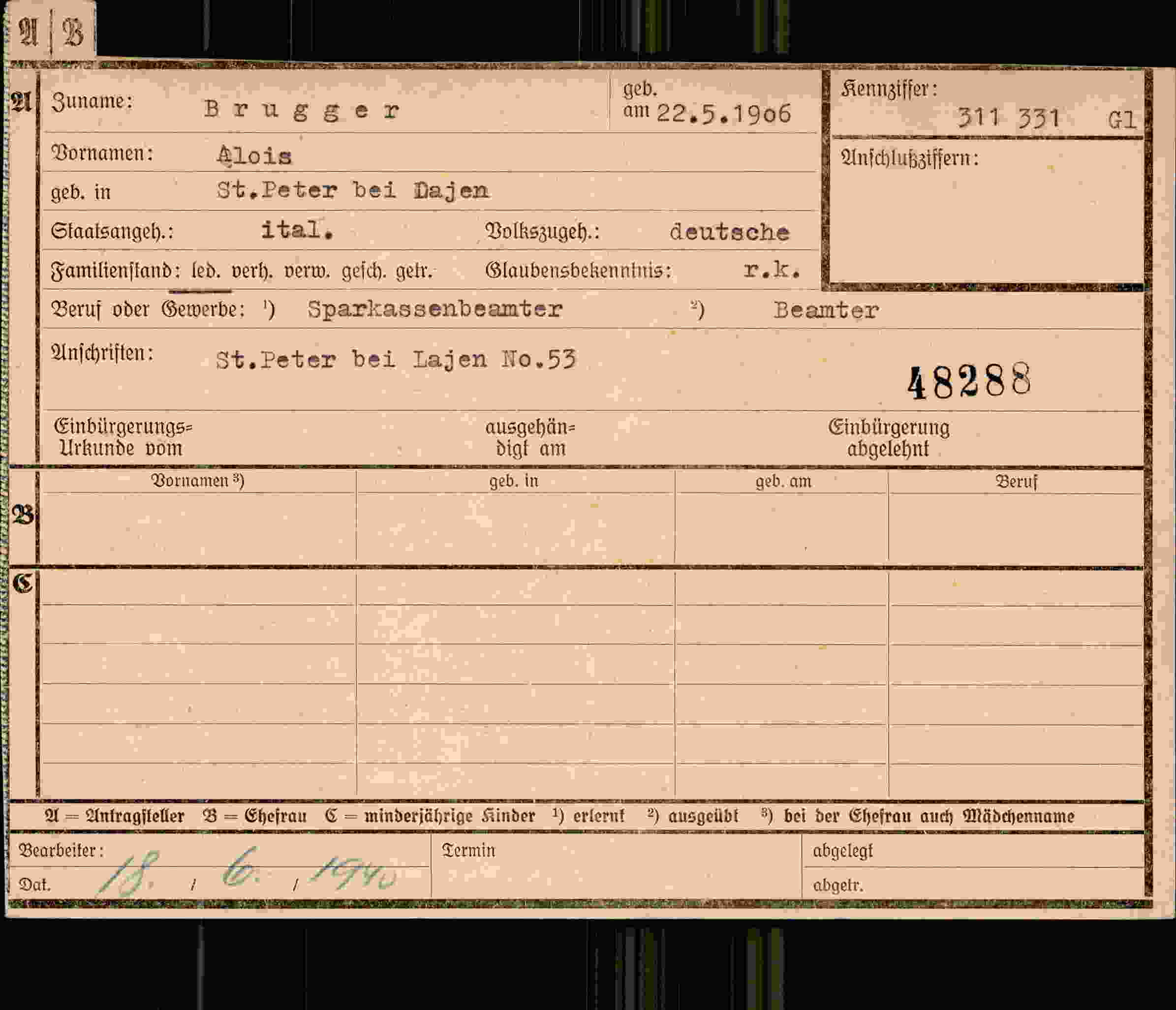 Dokument für Alois Brugger