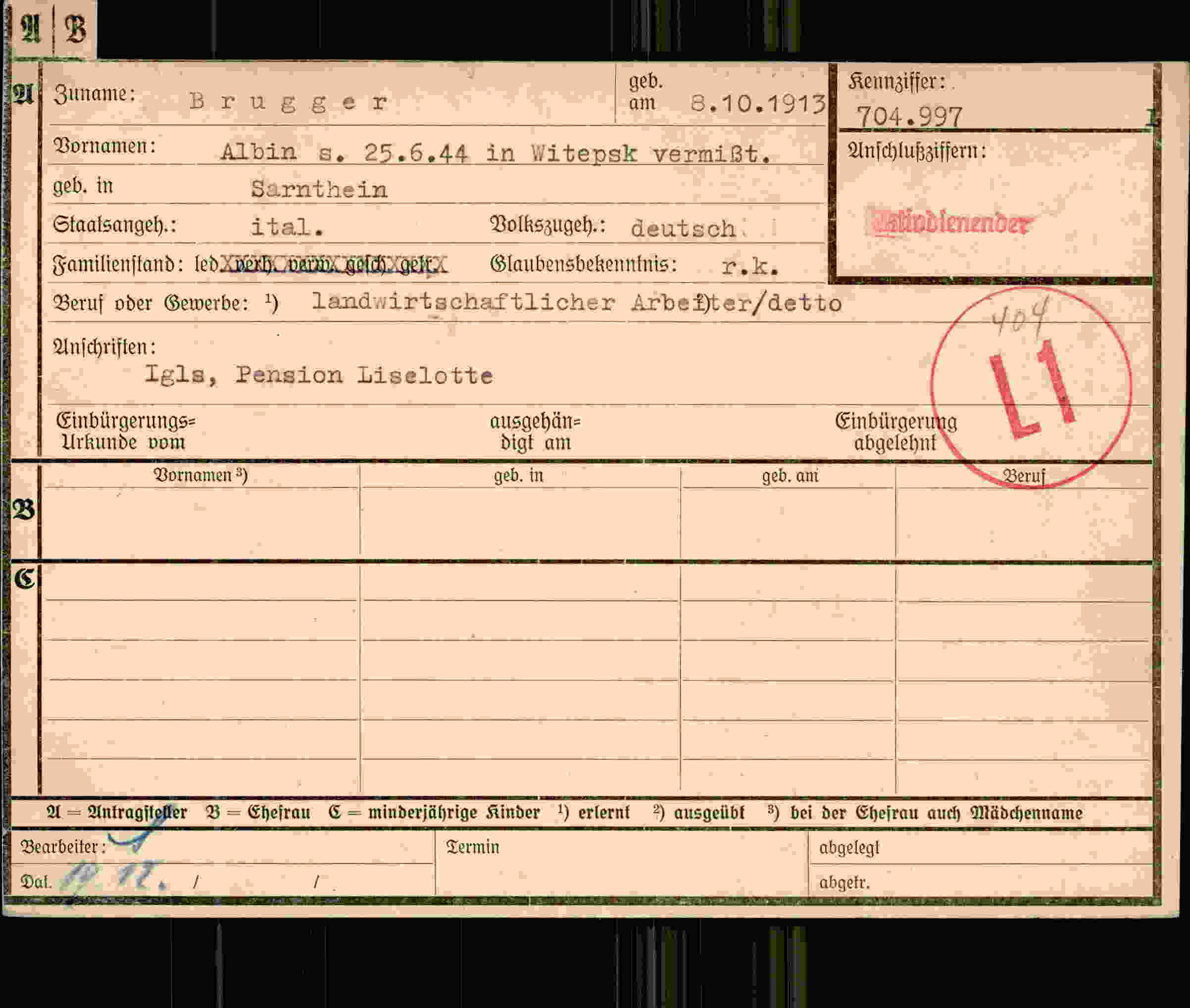 Dokument für Albin Brugger