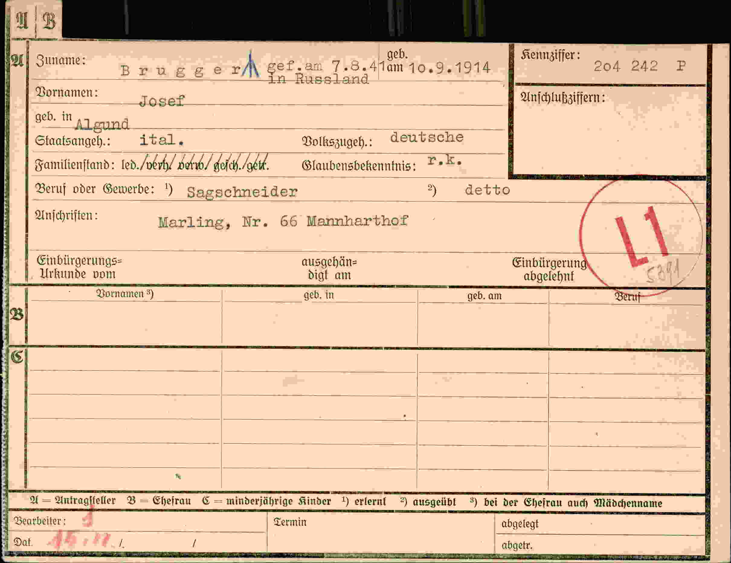 Dokument für Josef BruggerMg