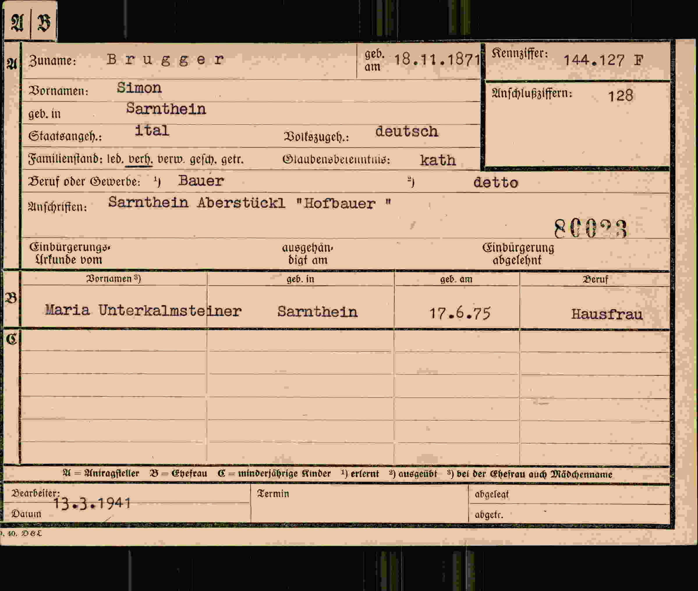 Vorderseite des Dokuments