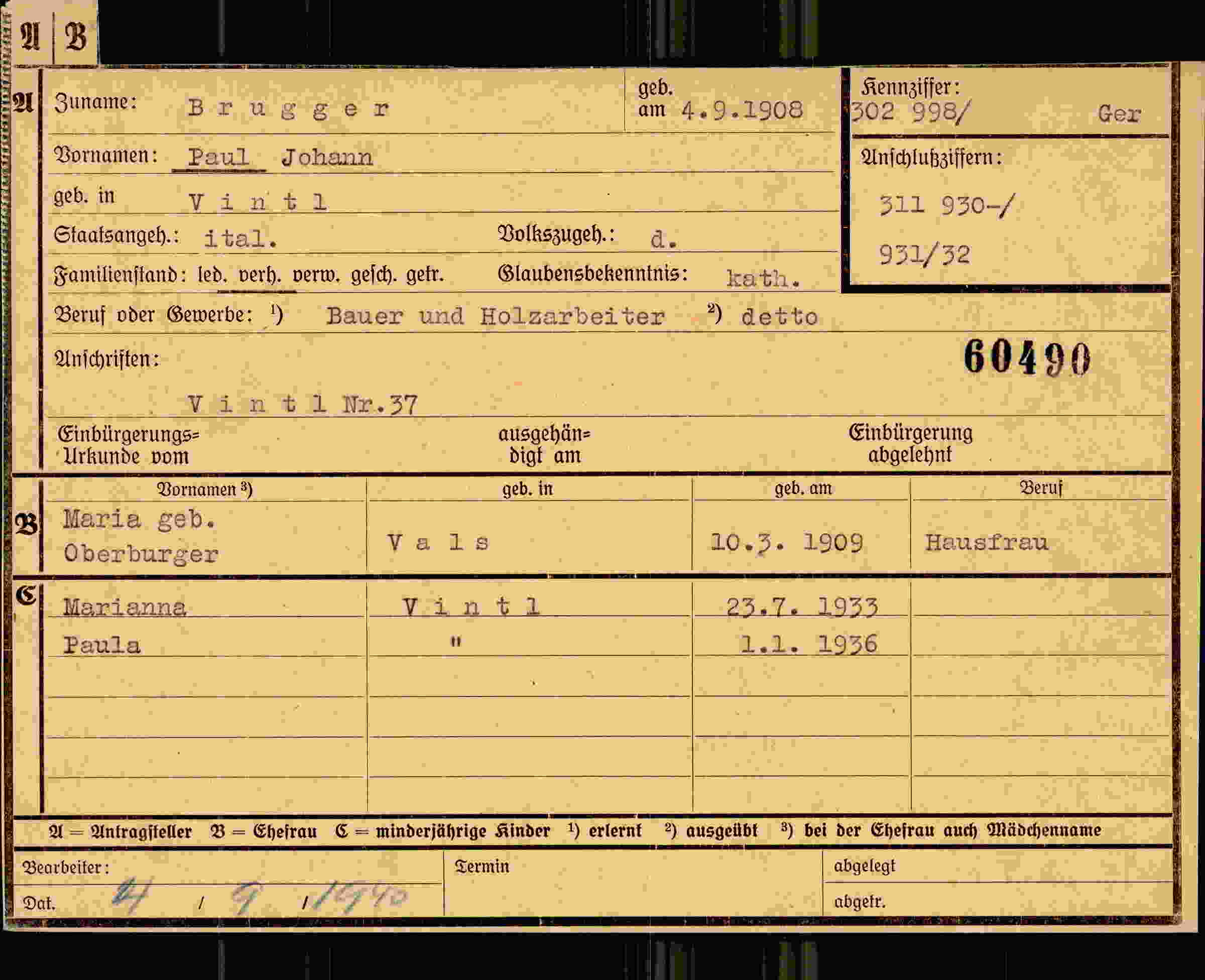Dokument für Paul Johann Brugger