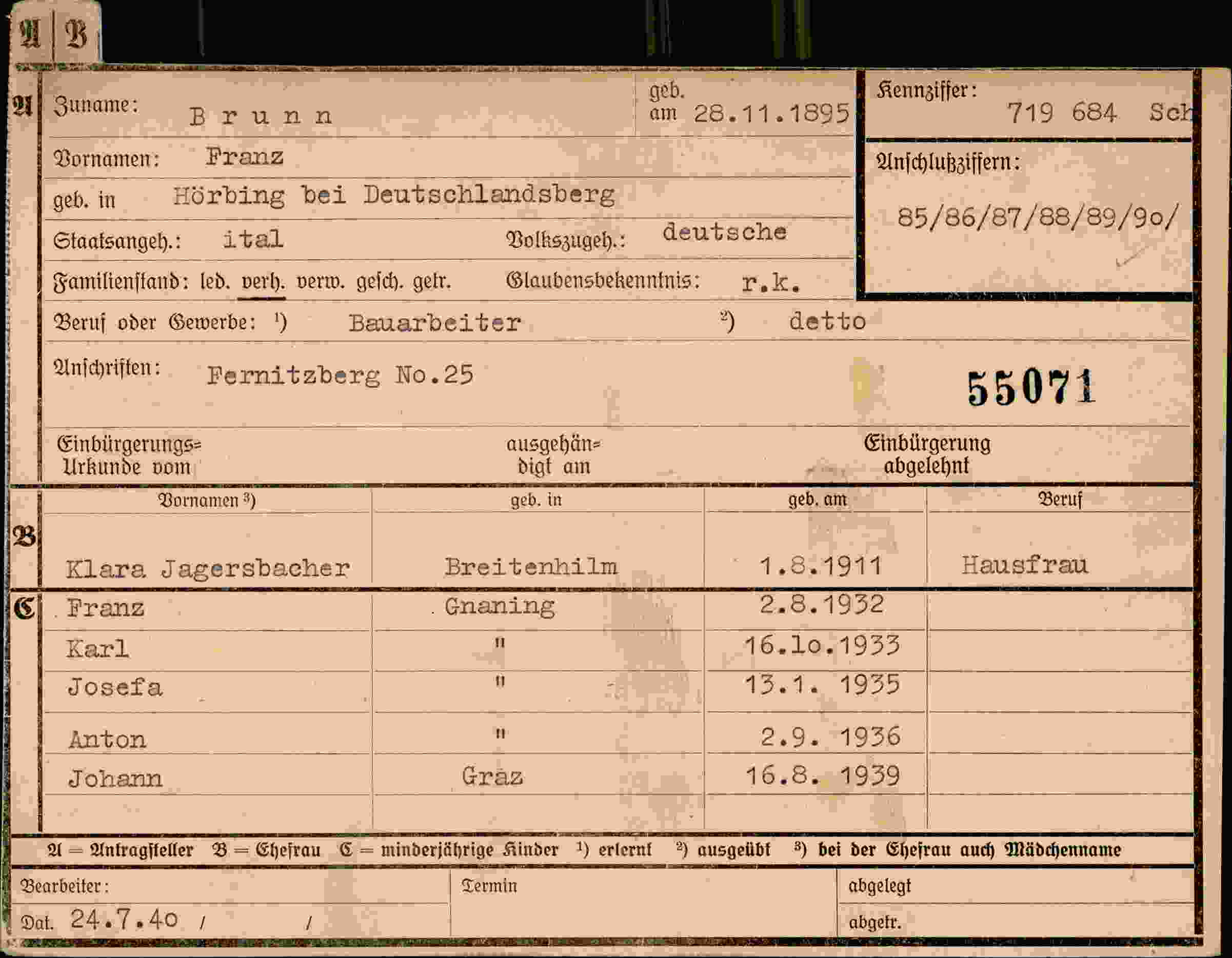 Dokument für Franz Brunn