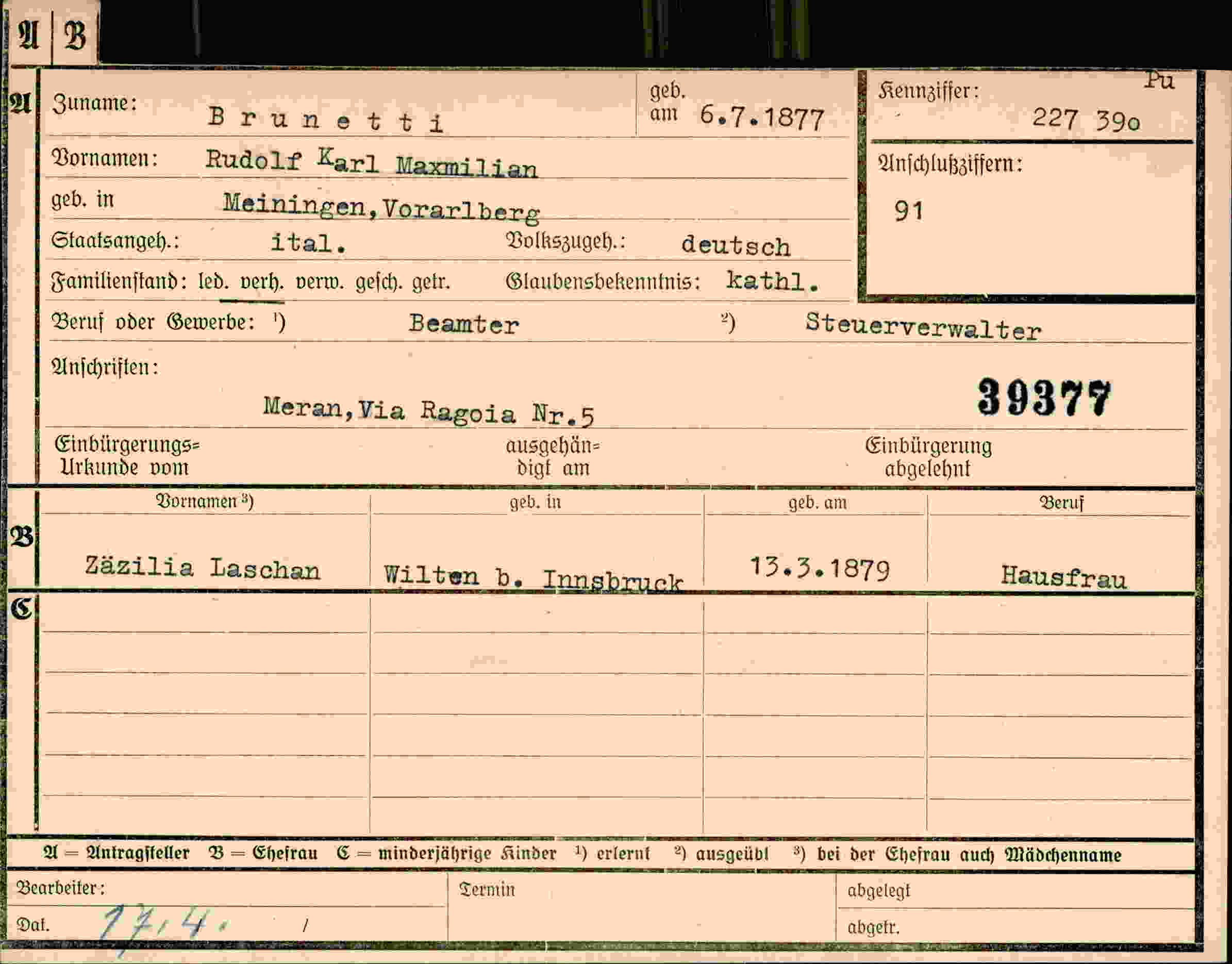Dokument für Rudolf Karl Brunetti