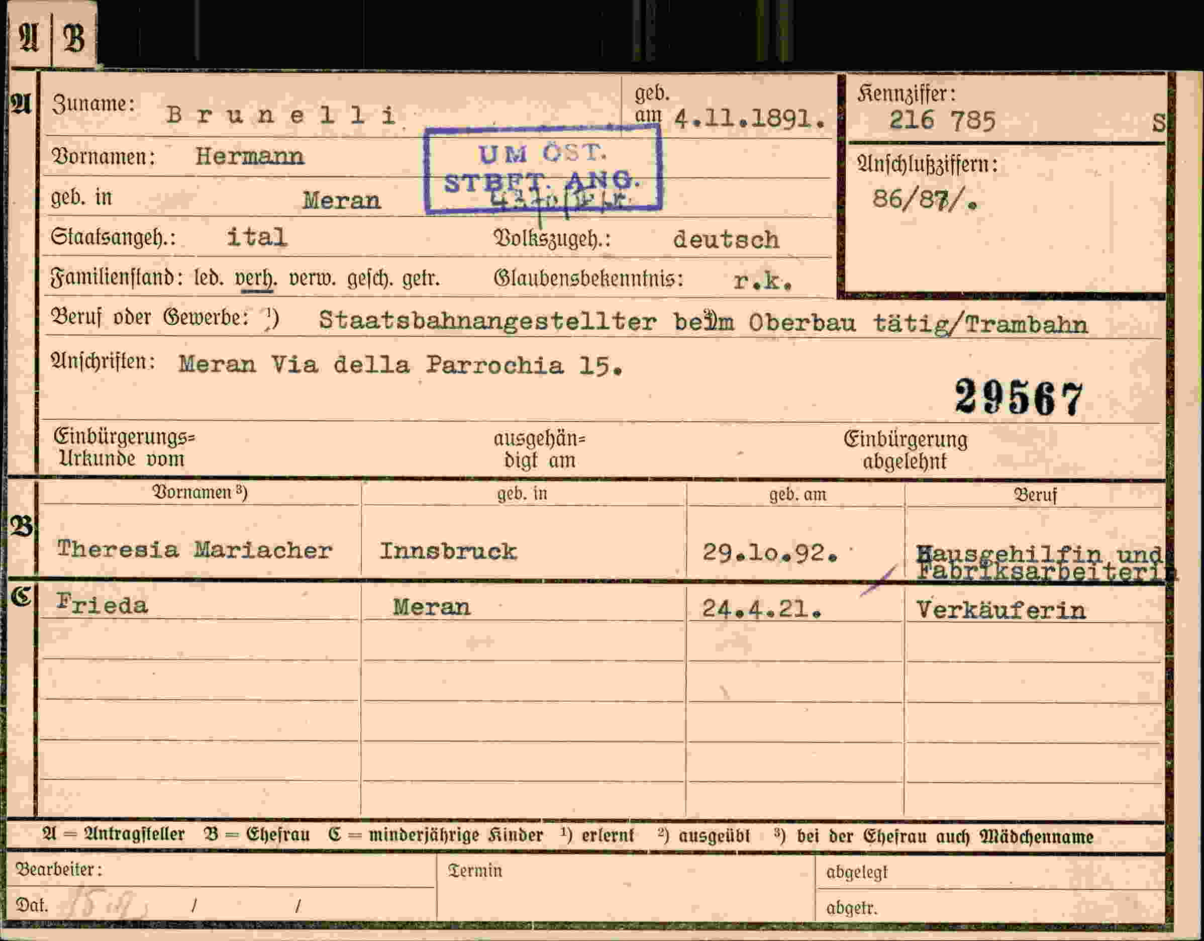 Dokument für Hermann Brunelli