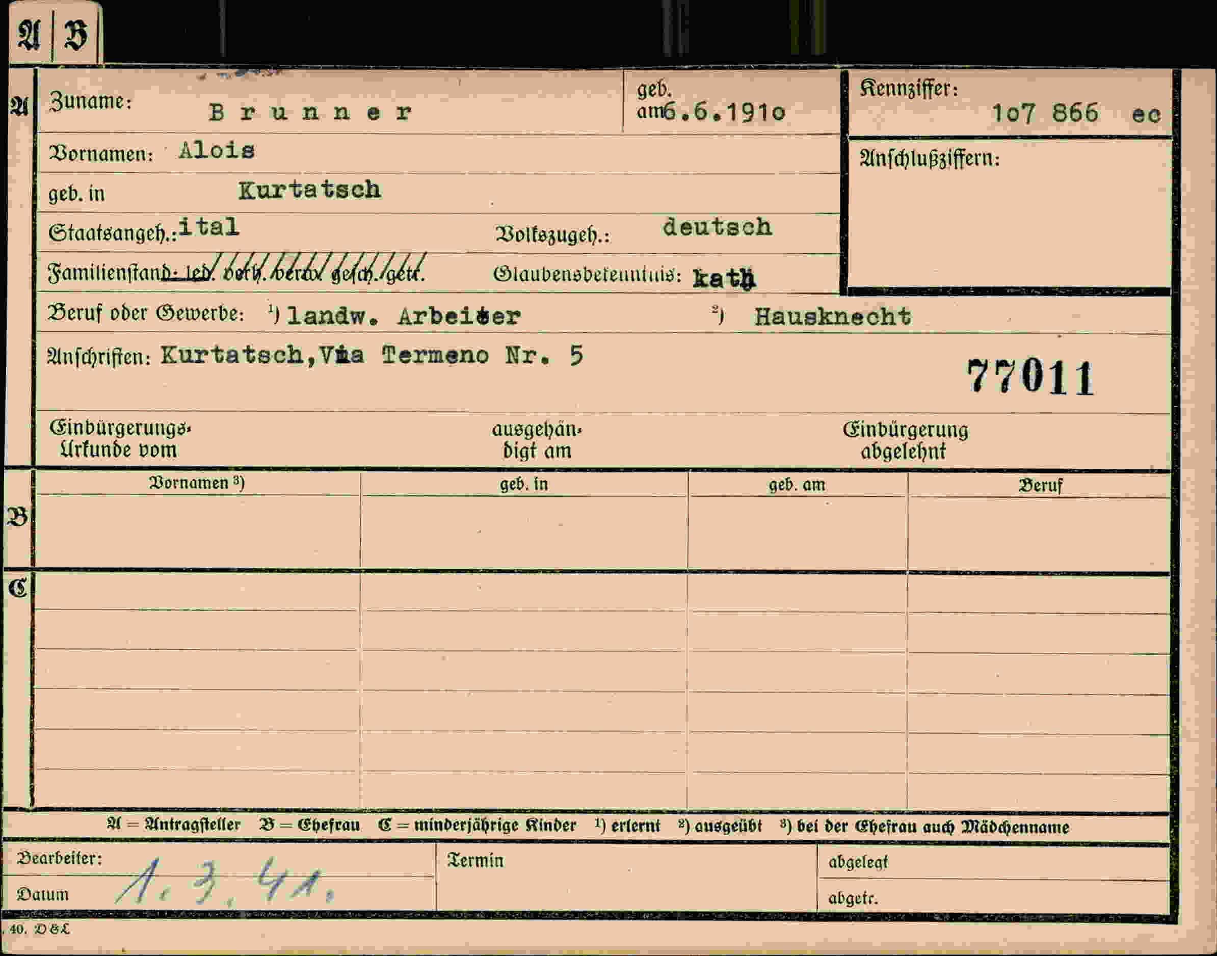 Dokument für Alois Brunner