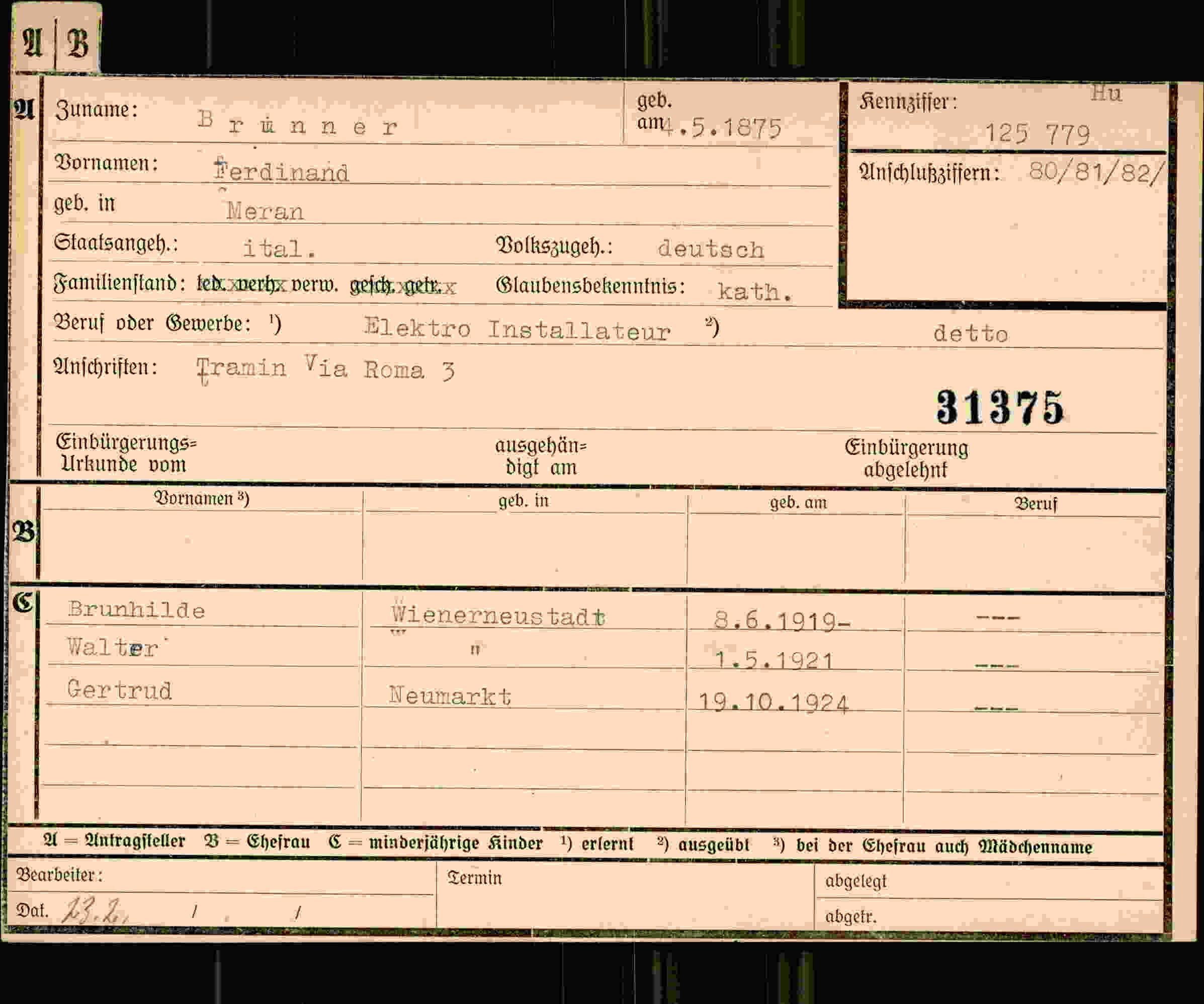 Dokument für Ferdinand Brünner