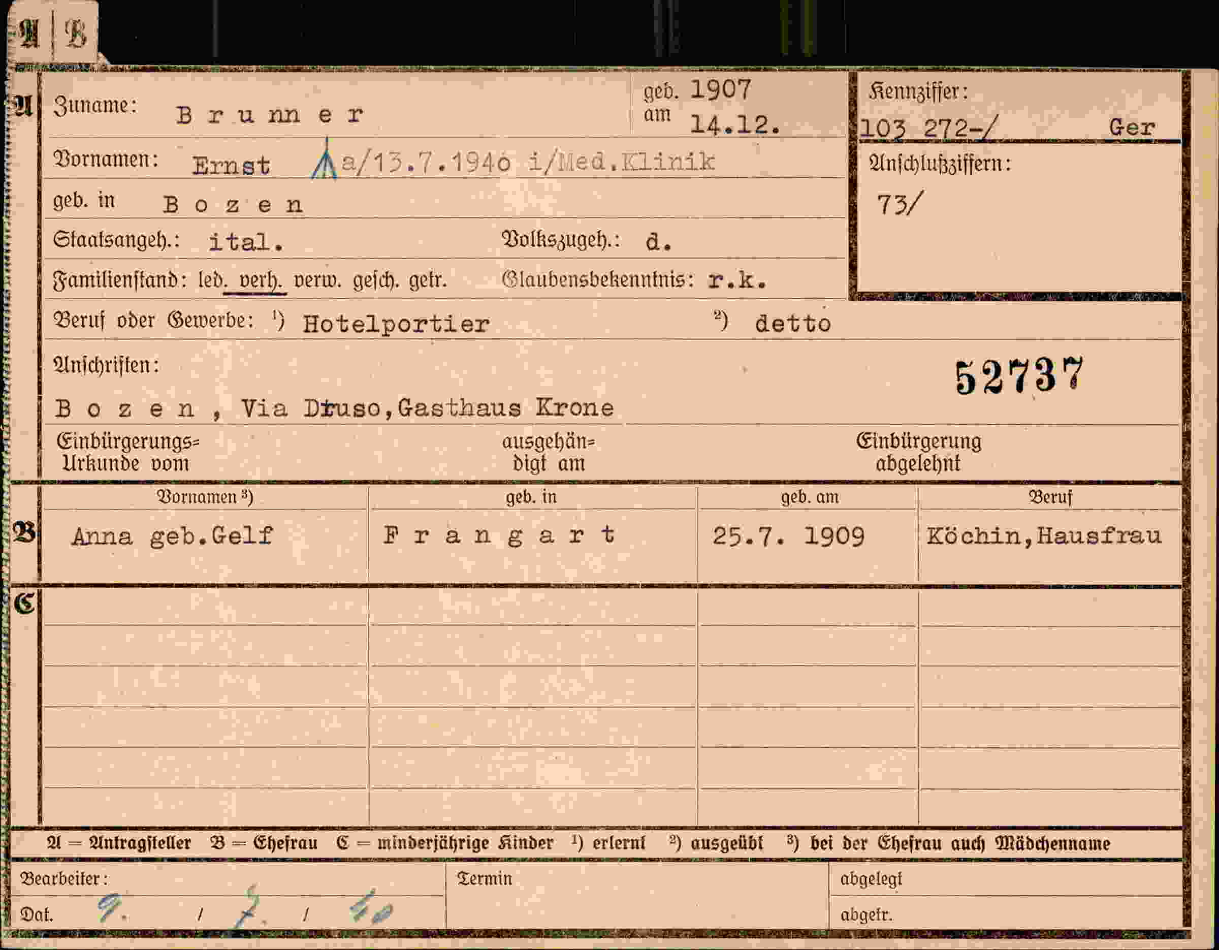 Dokument für Ernst Brunner