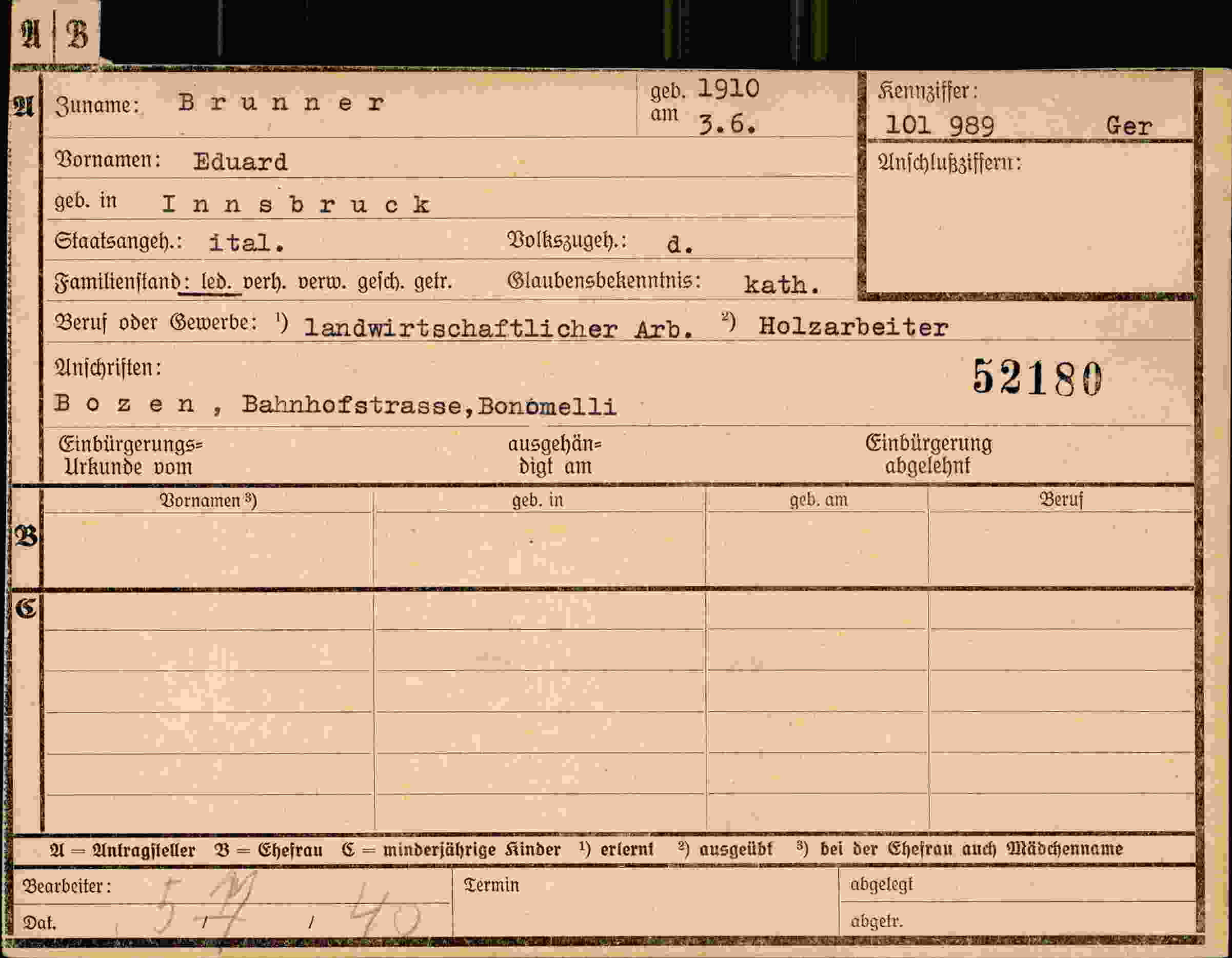 Vorderseite des Dokuments