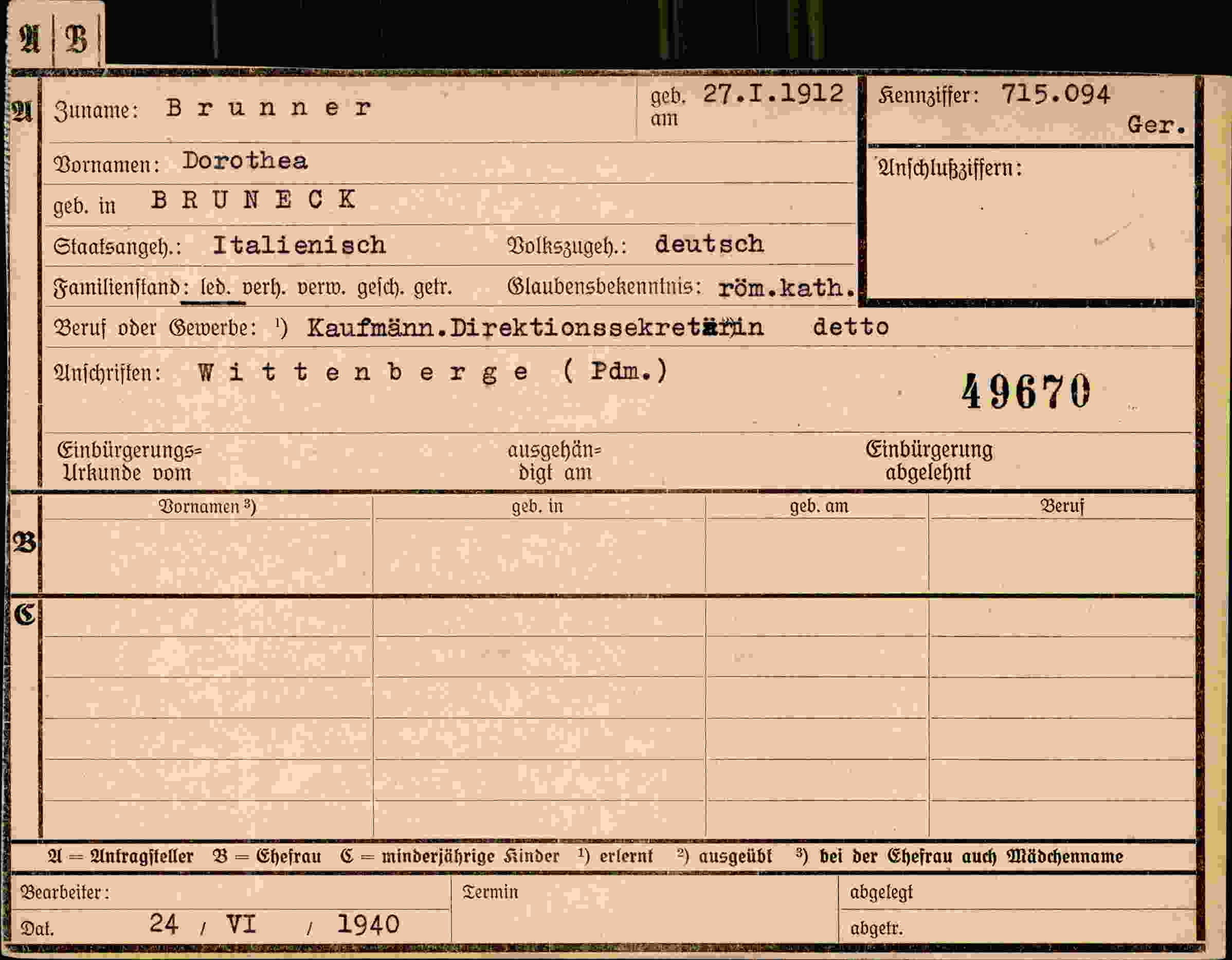 Dokument für Dorothea Brunner