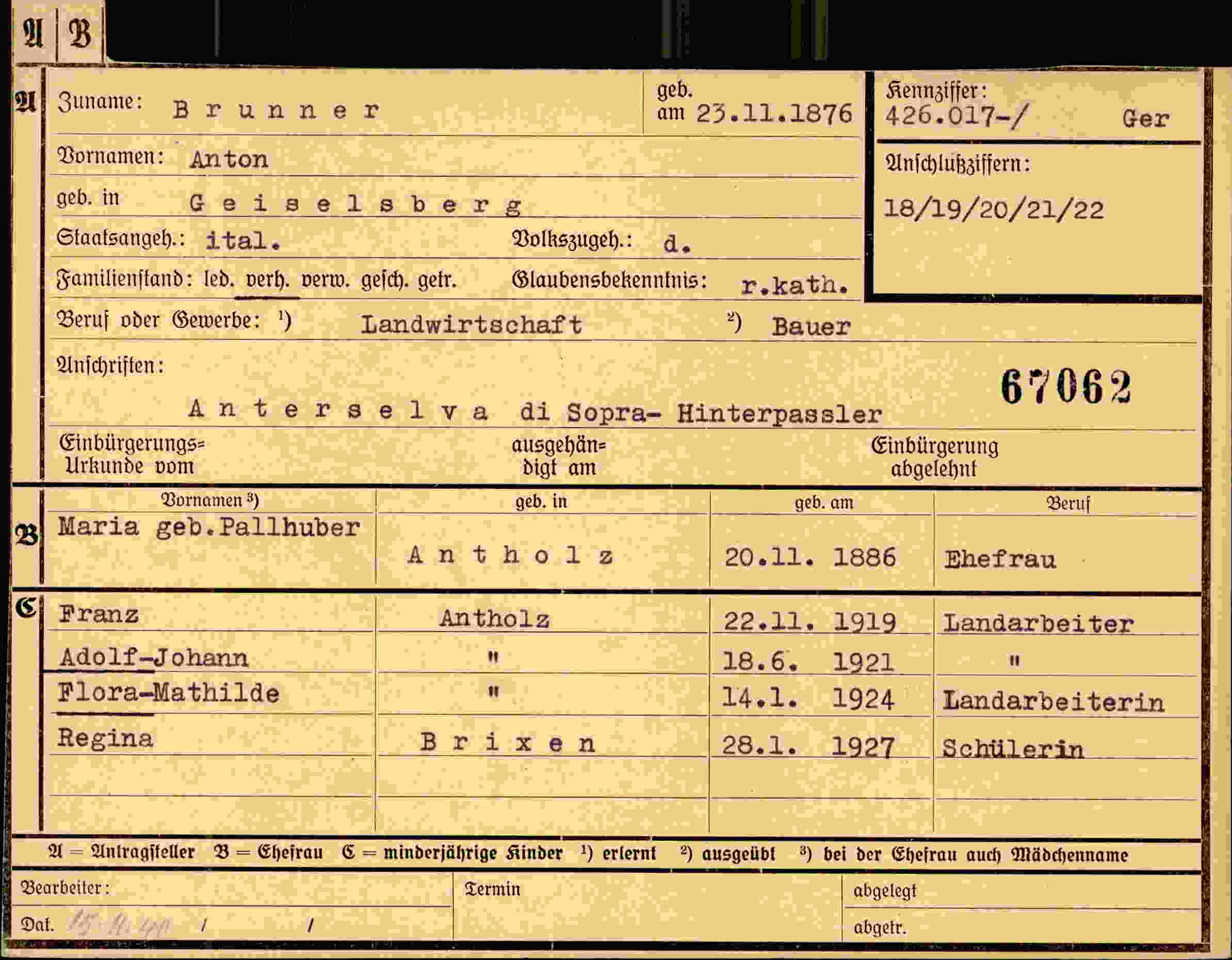Dokument für Anton Brunner