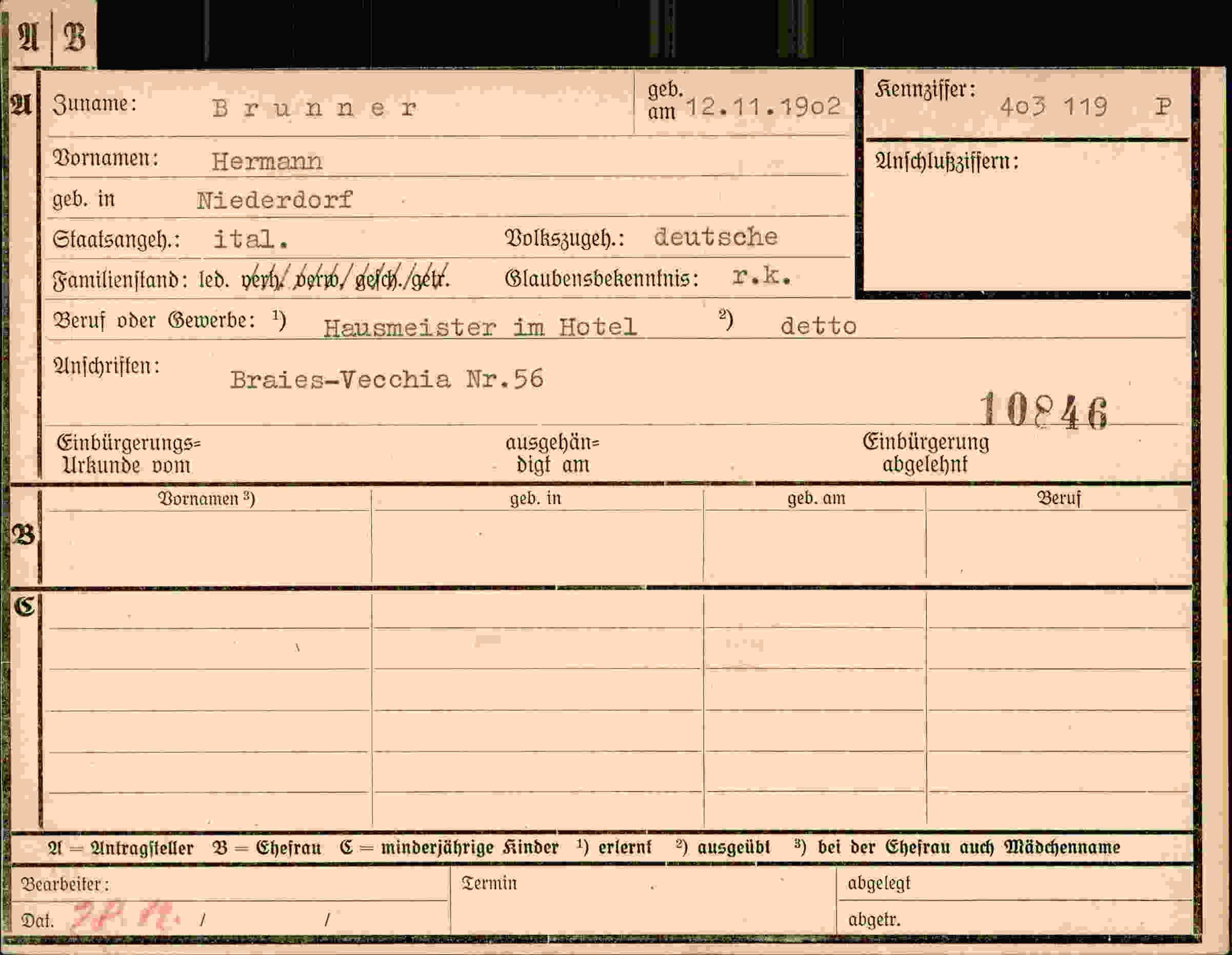 Dokument für Hermann Brunner