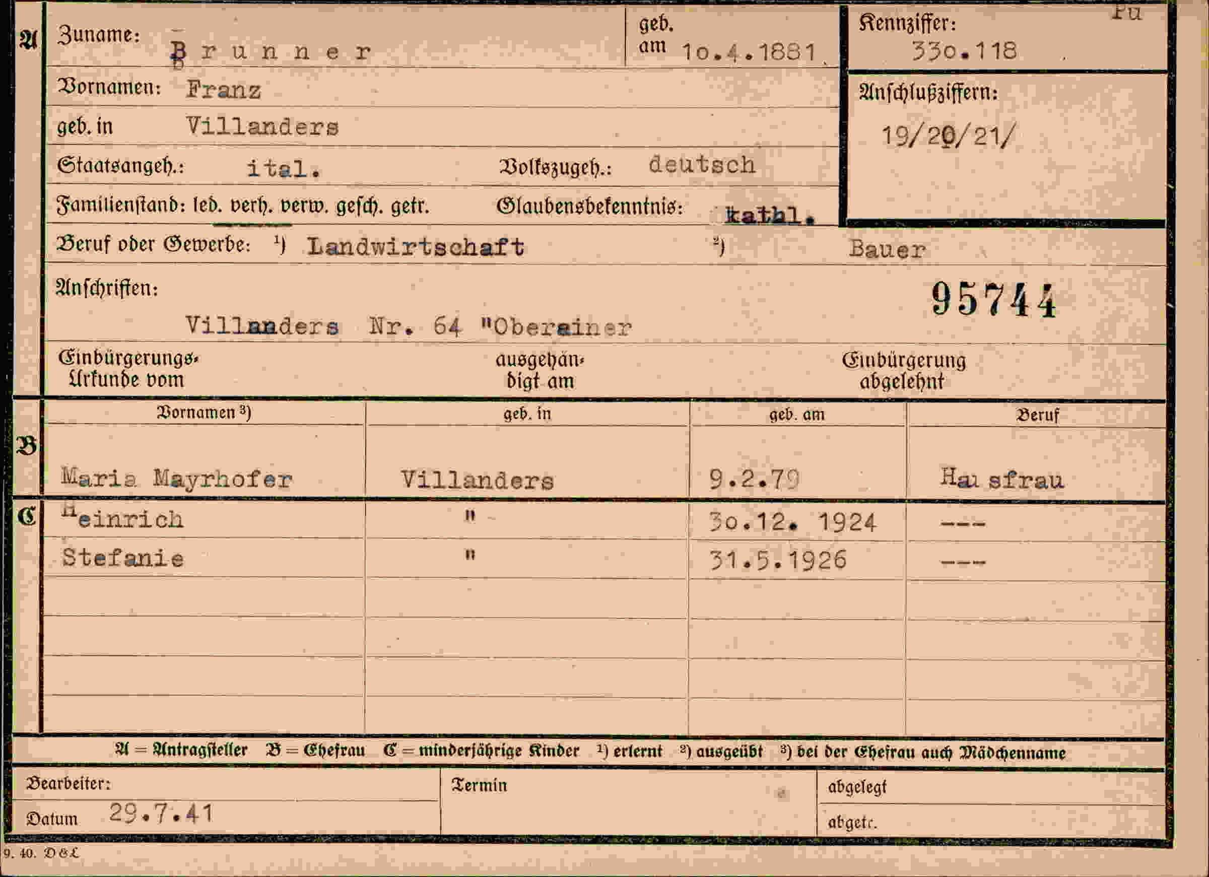 Dokument für Franz Brunner