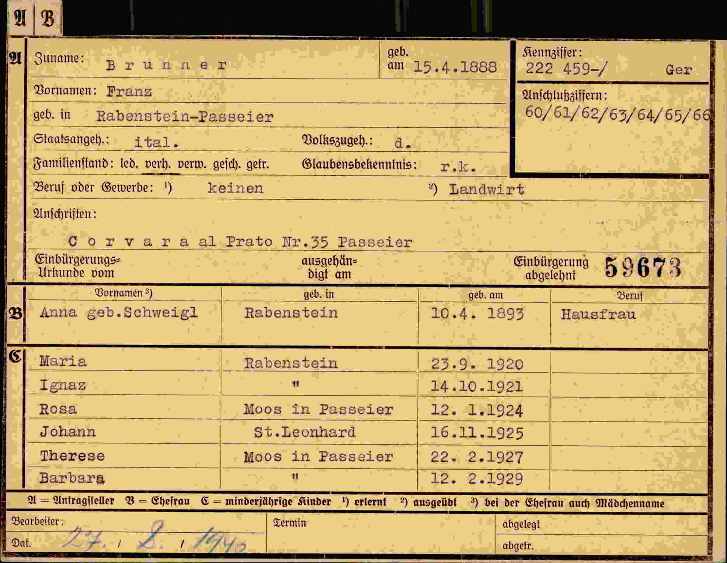 Dokument für Franz Brunner