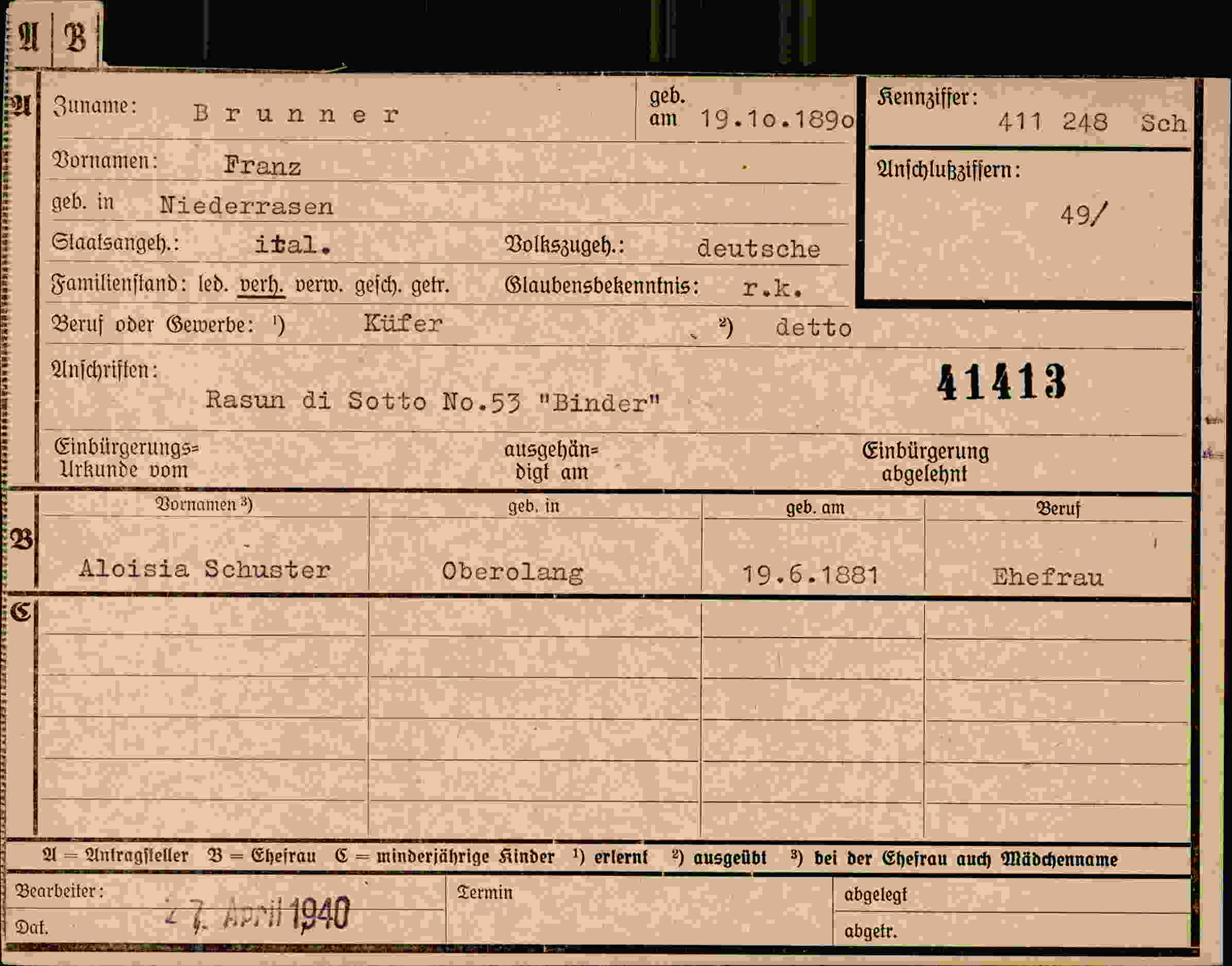 Dokument für Franz Brunner