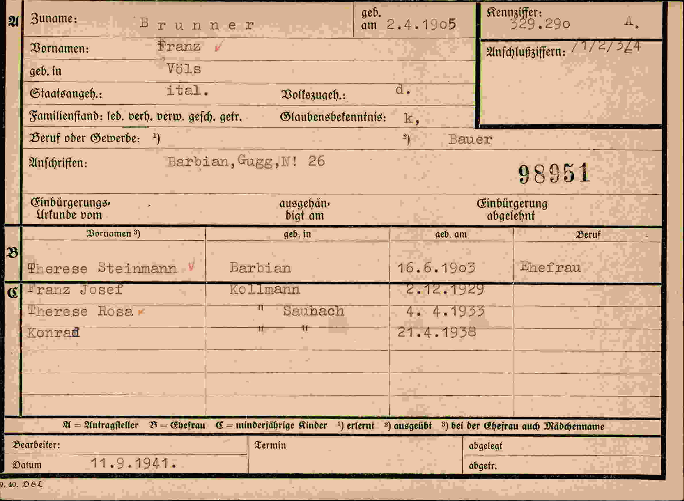 Dokument für Franz Brunner