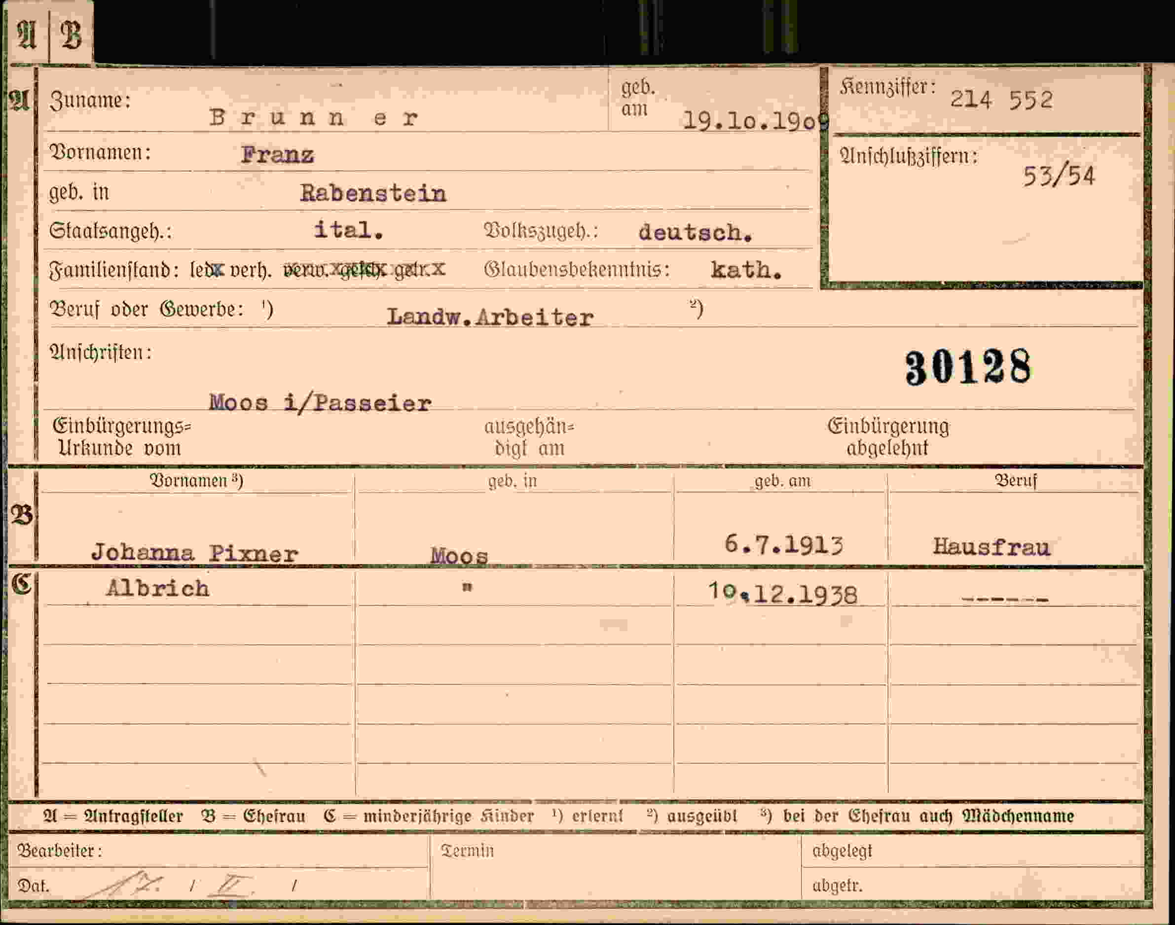 Dokument für Franz Brunner
