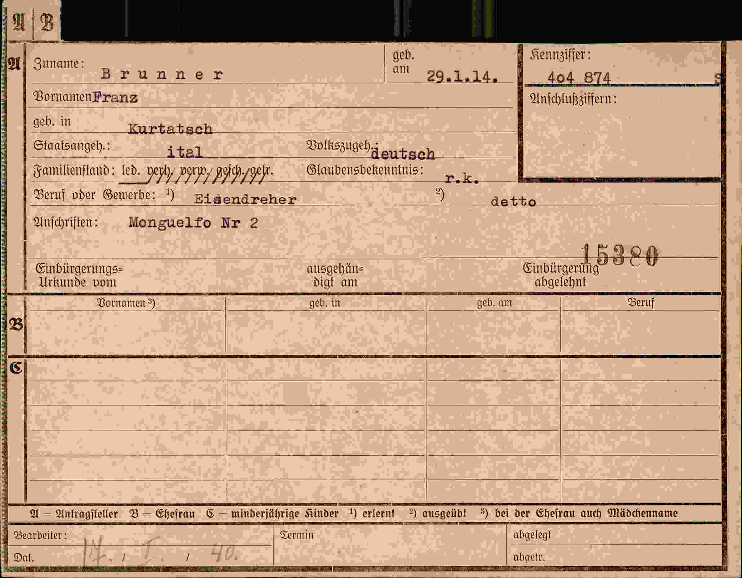 Dokument für Franz Brunner