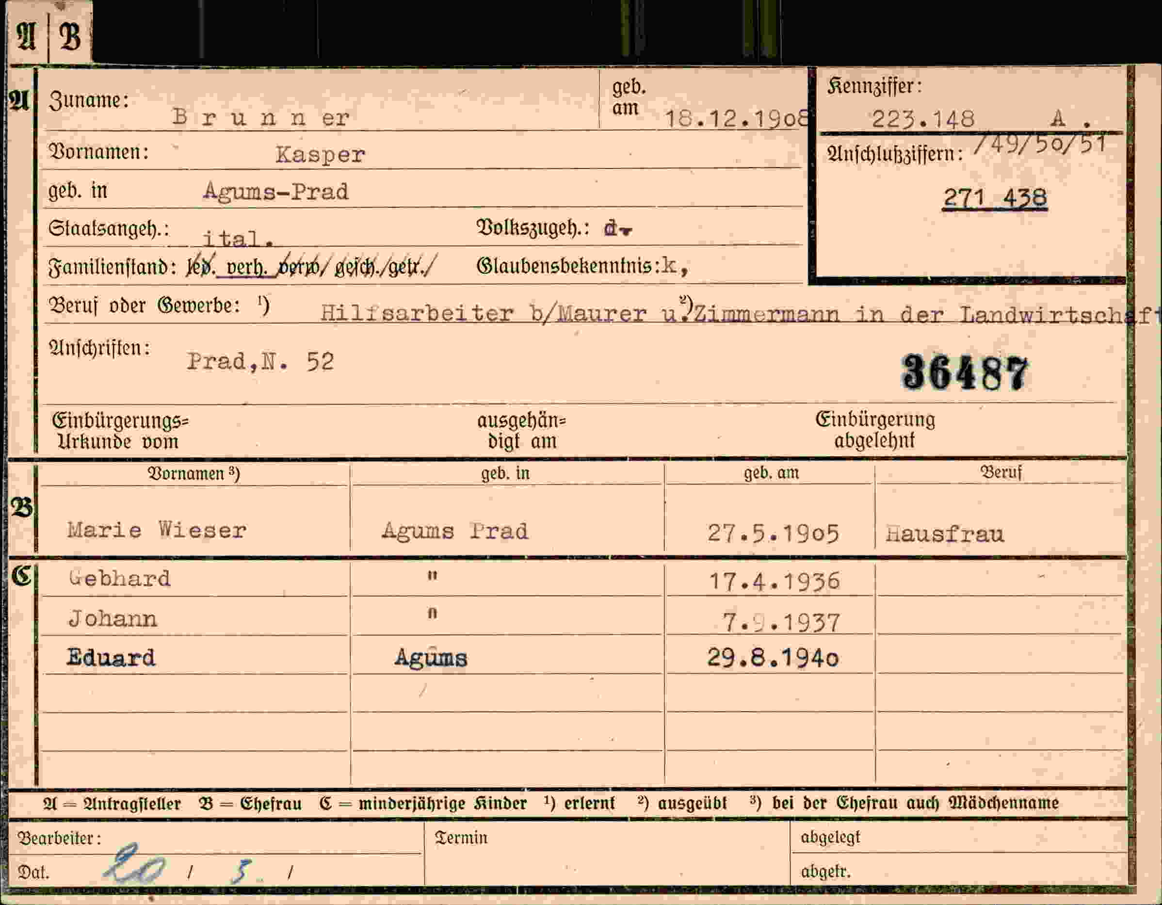 Dokument für Kasper Brunner