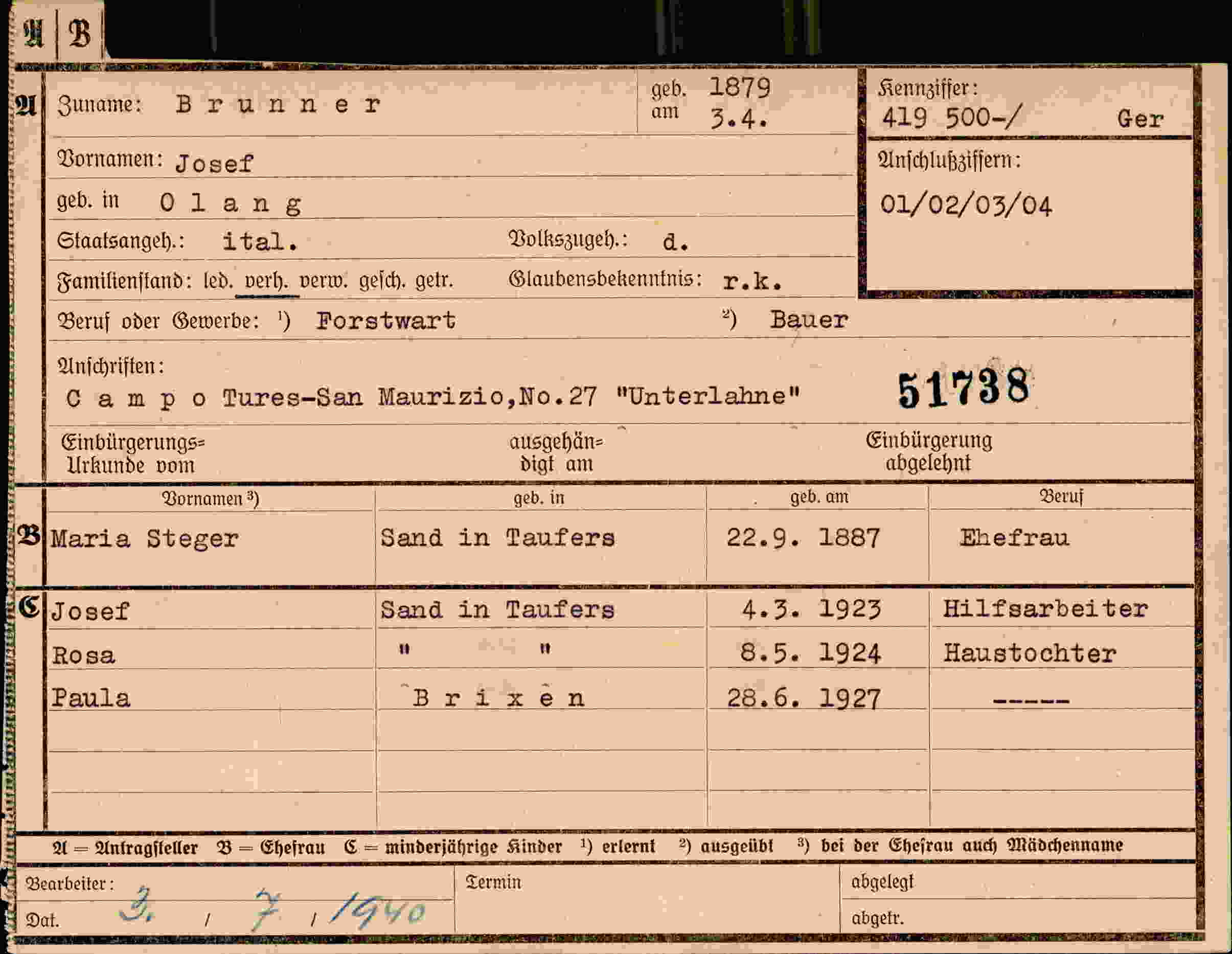 Dokument für Josef Brunner