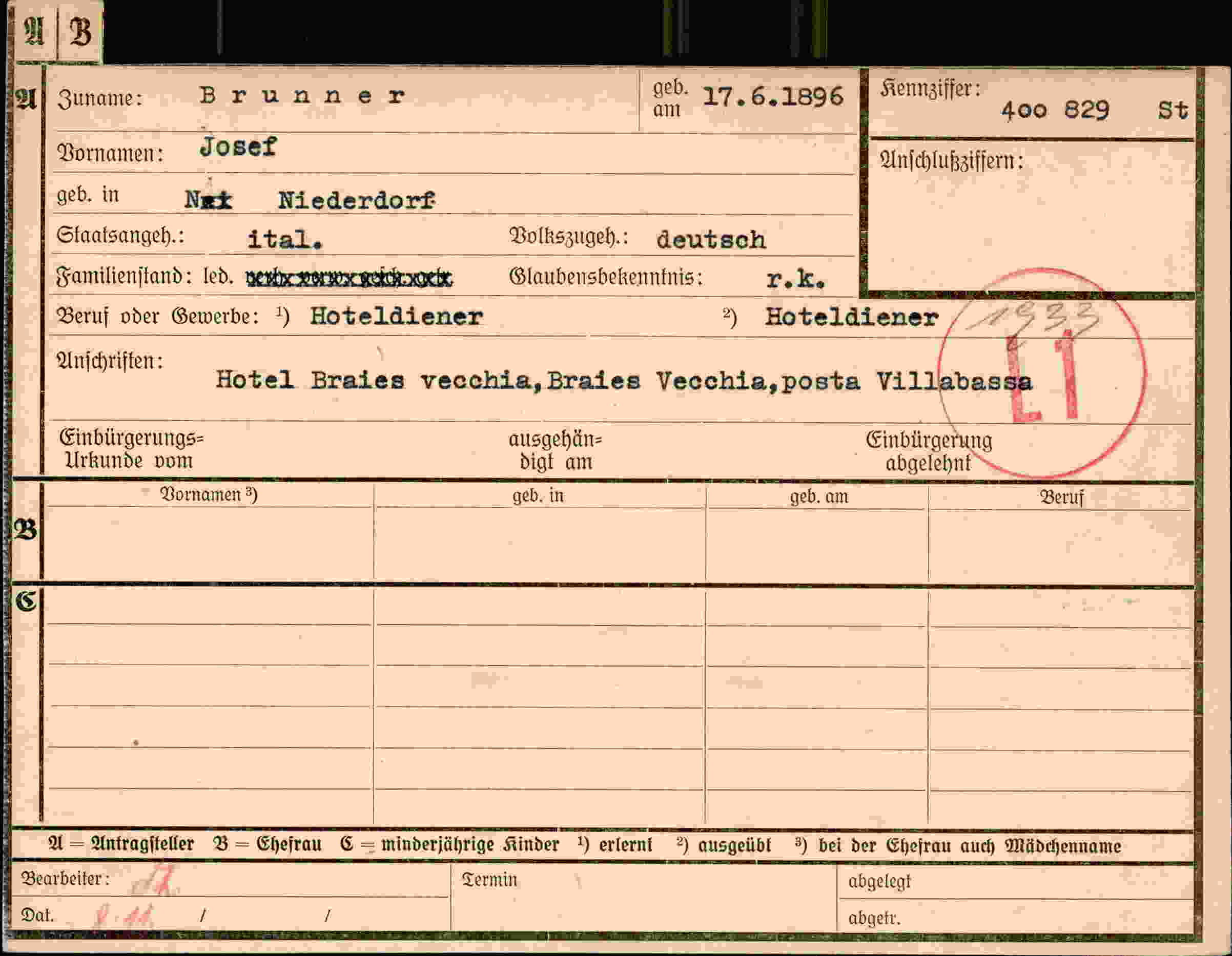 Dokument für Josef Brunner