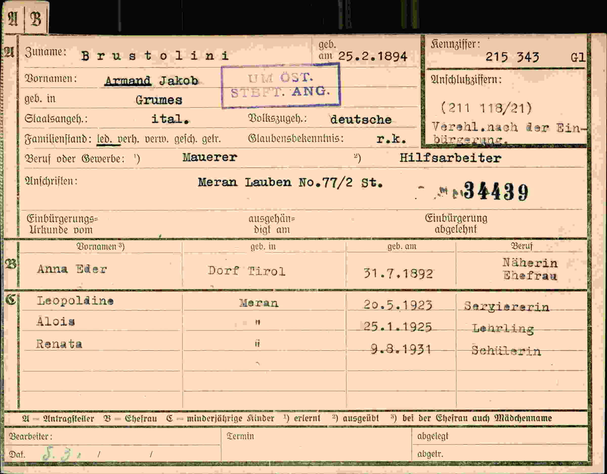 Dokument für Jakob Brustolini