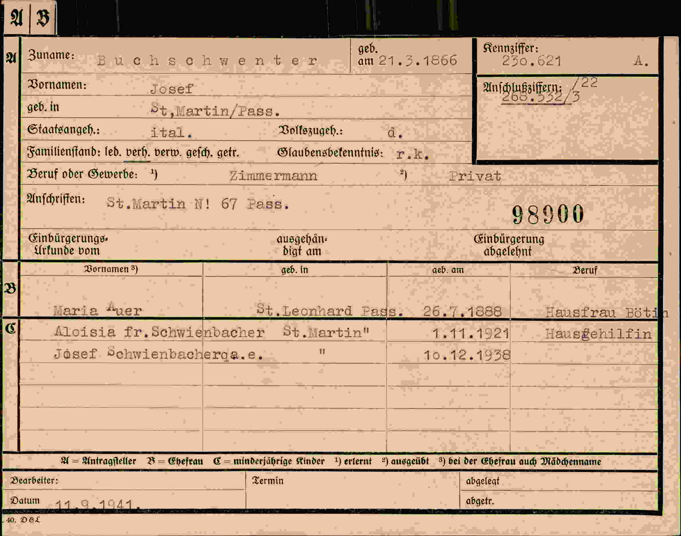 Dokument für Josef Buchschwenter