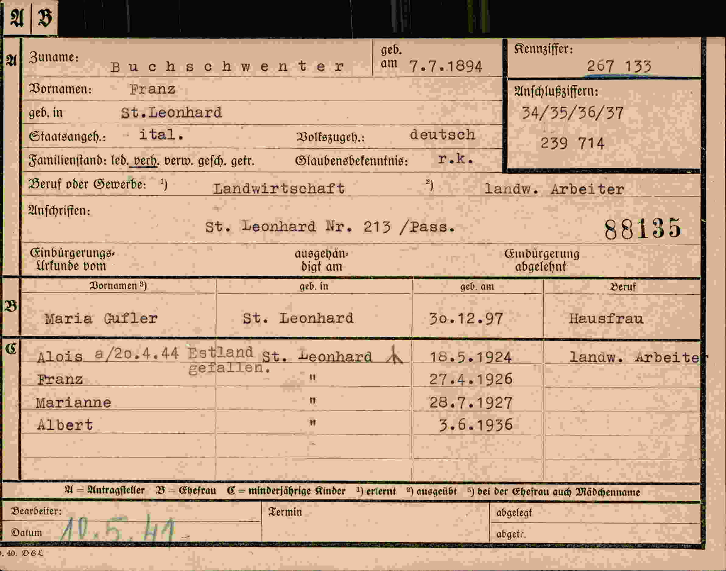 Dokument für Franz Buchschwenter