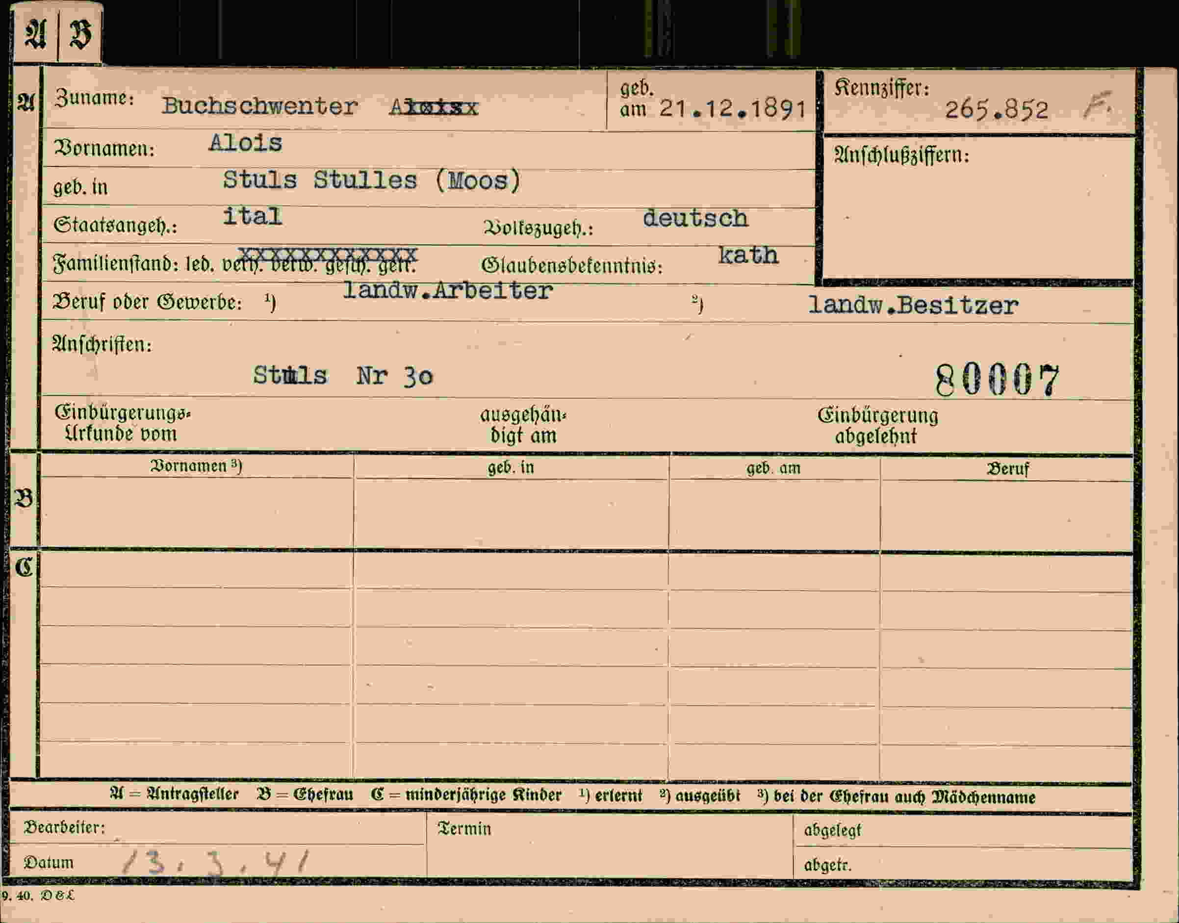 Dokument für Alois Buchschwenter