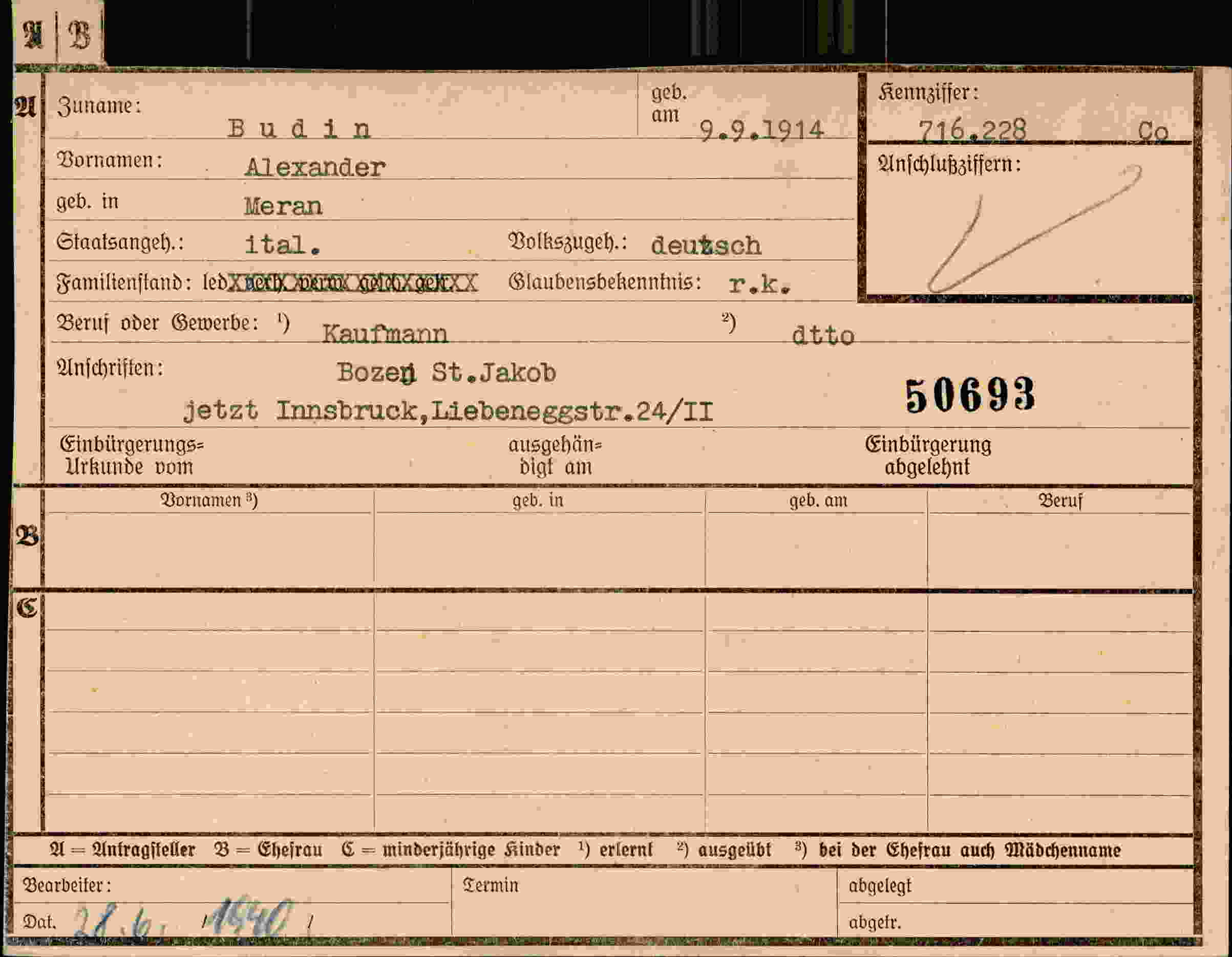Dokument für Alexander Budin