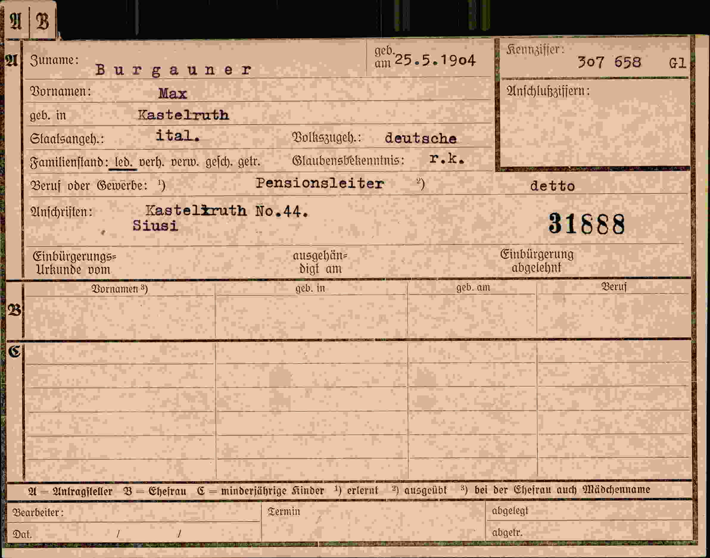 Dokument für Max Burgauner